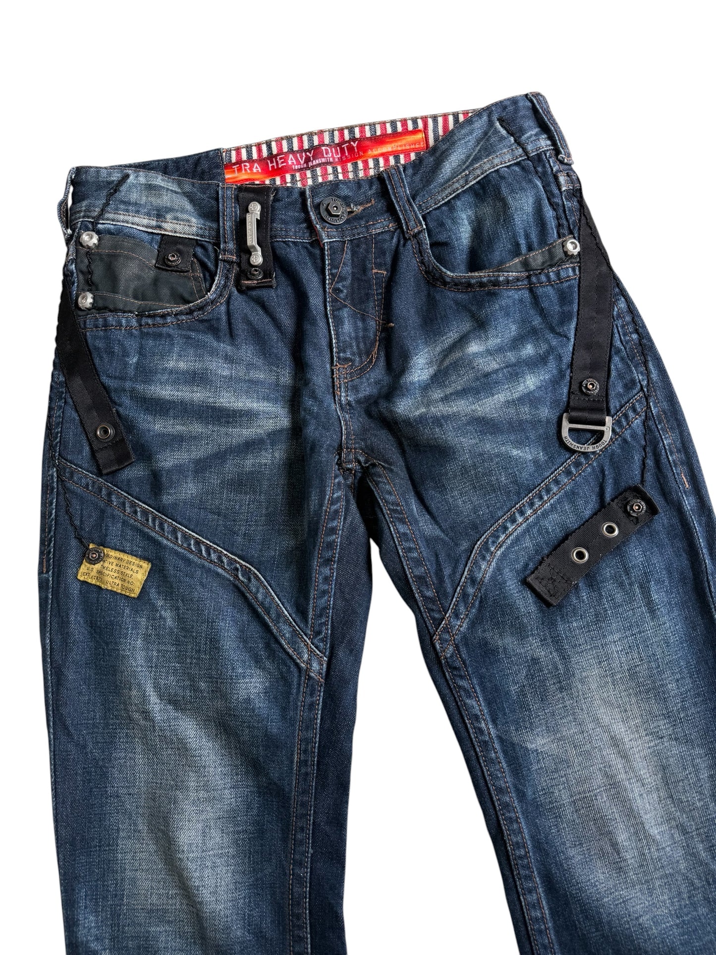 Tough Jeansmith Heavy Duty Utility Denim Jeans Tactical Strap Y2K