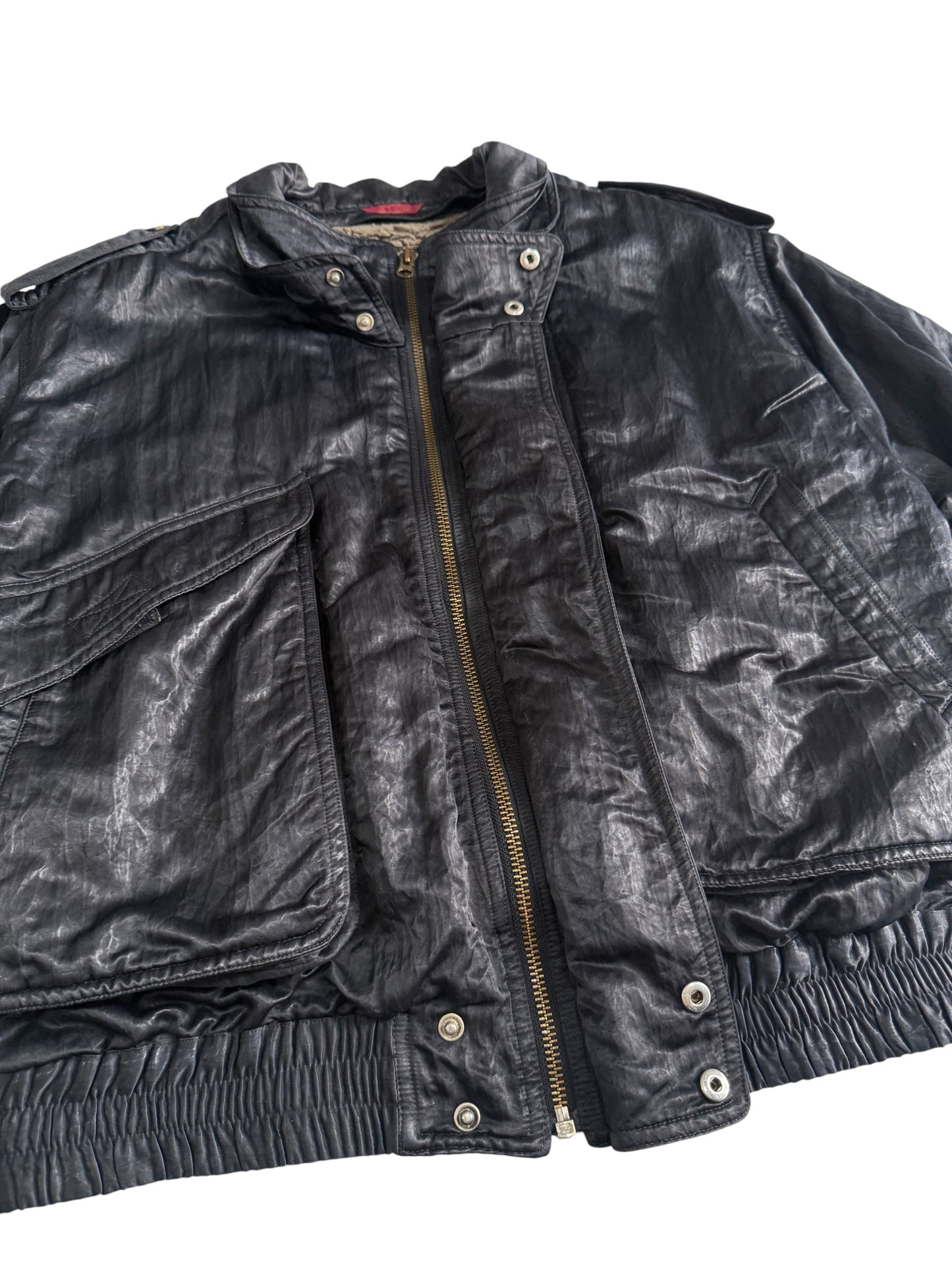 Vintage 80s 90s Japanese Multi Pocket Flight Bomber Jacket Removable Boa Liner