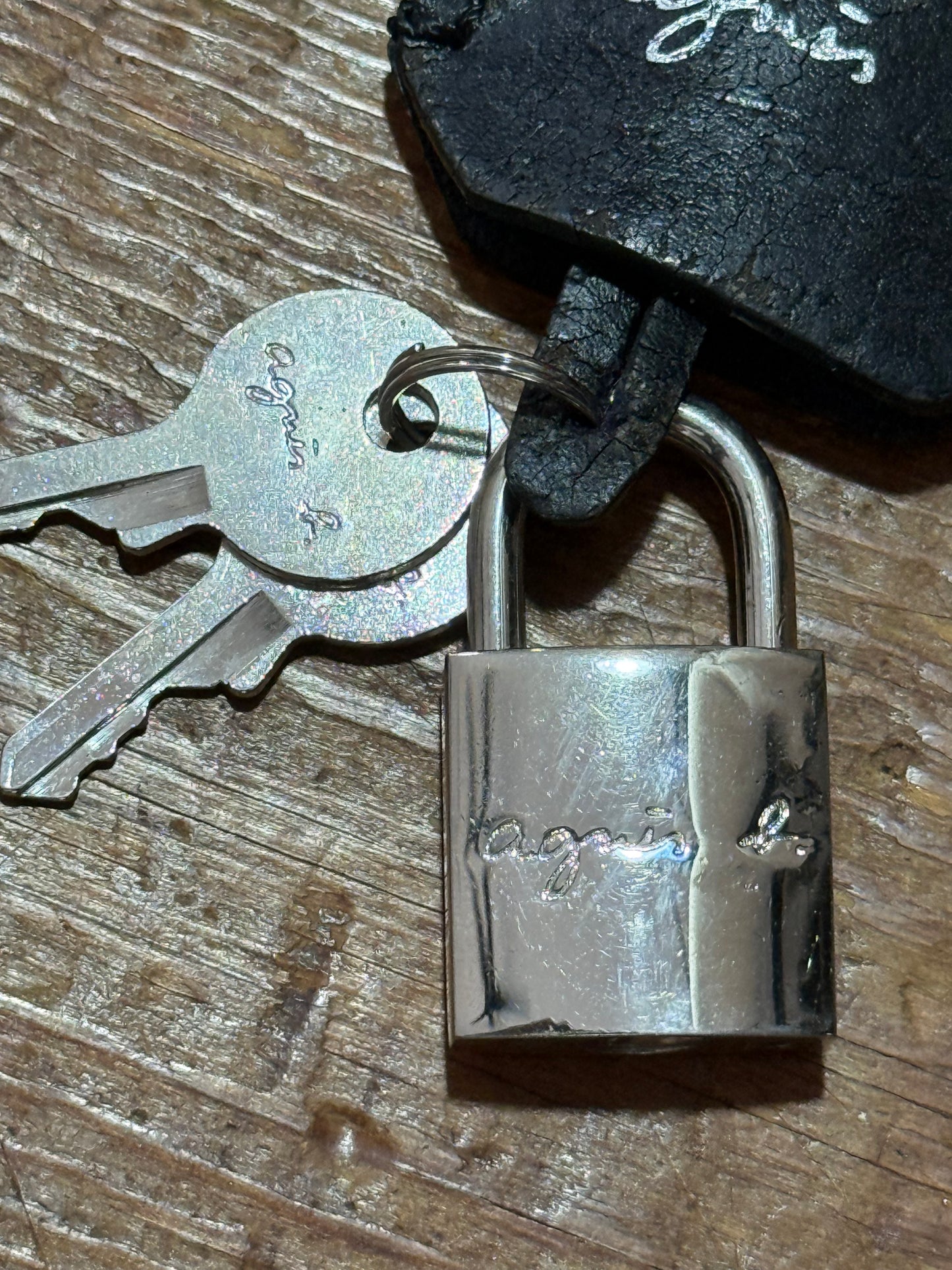Vintage Agnes b. Leather Keychain Padlock Set