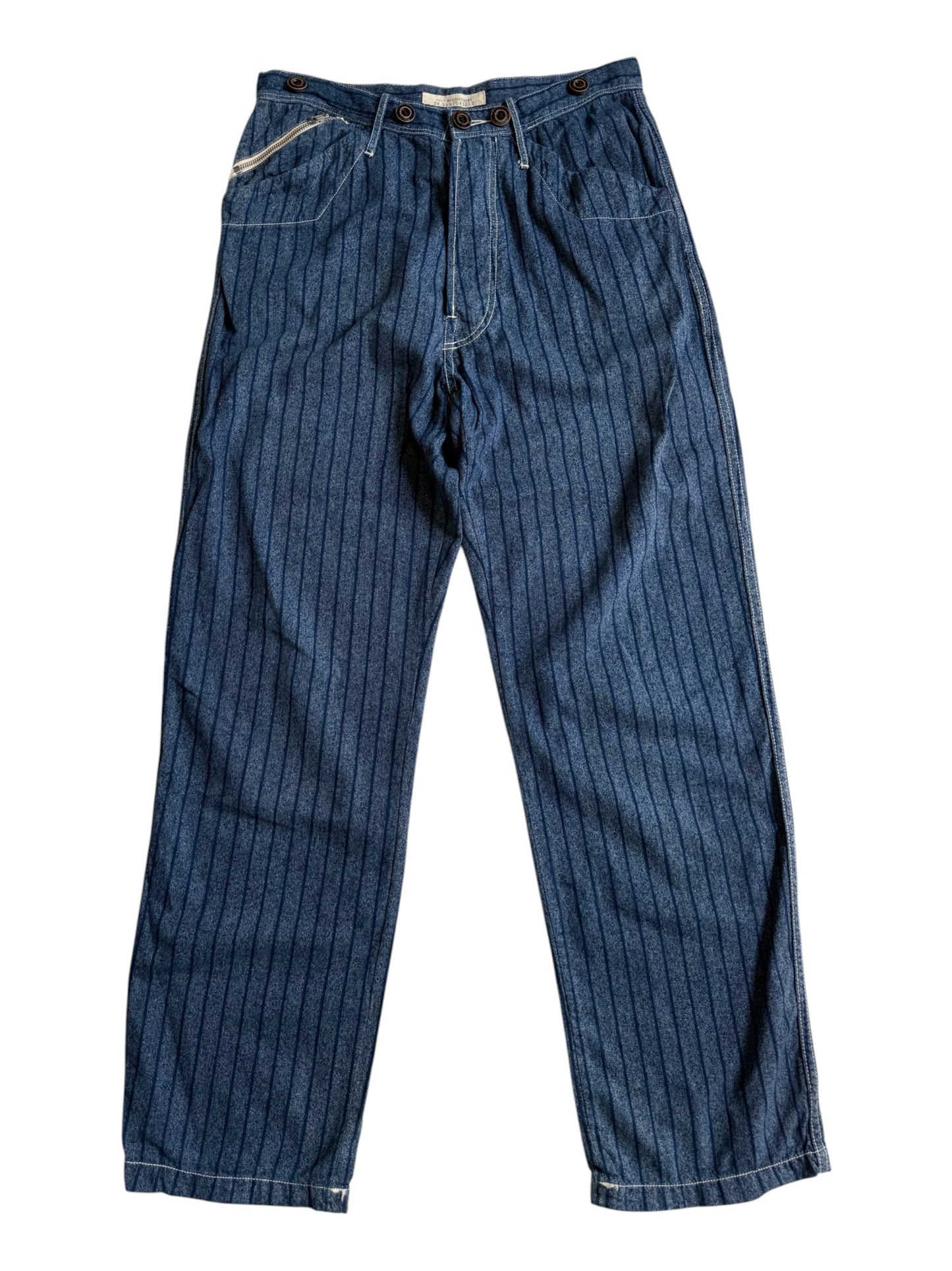 Vintage J.S Homestead Pinstripe Denim Work Pants Utility Pocket Made in Japan