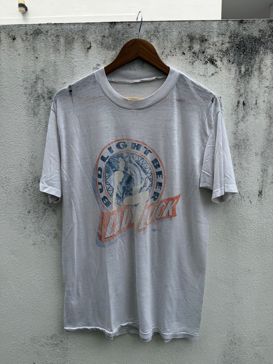 Vintage Bud Light Beer Lady Luck Budweiser Distressed Paperthin Tshirt