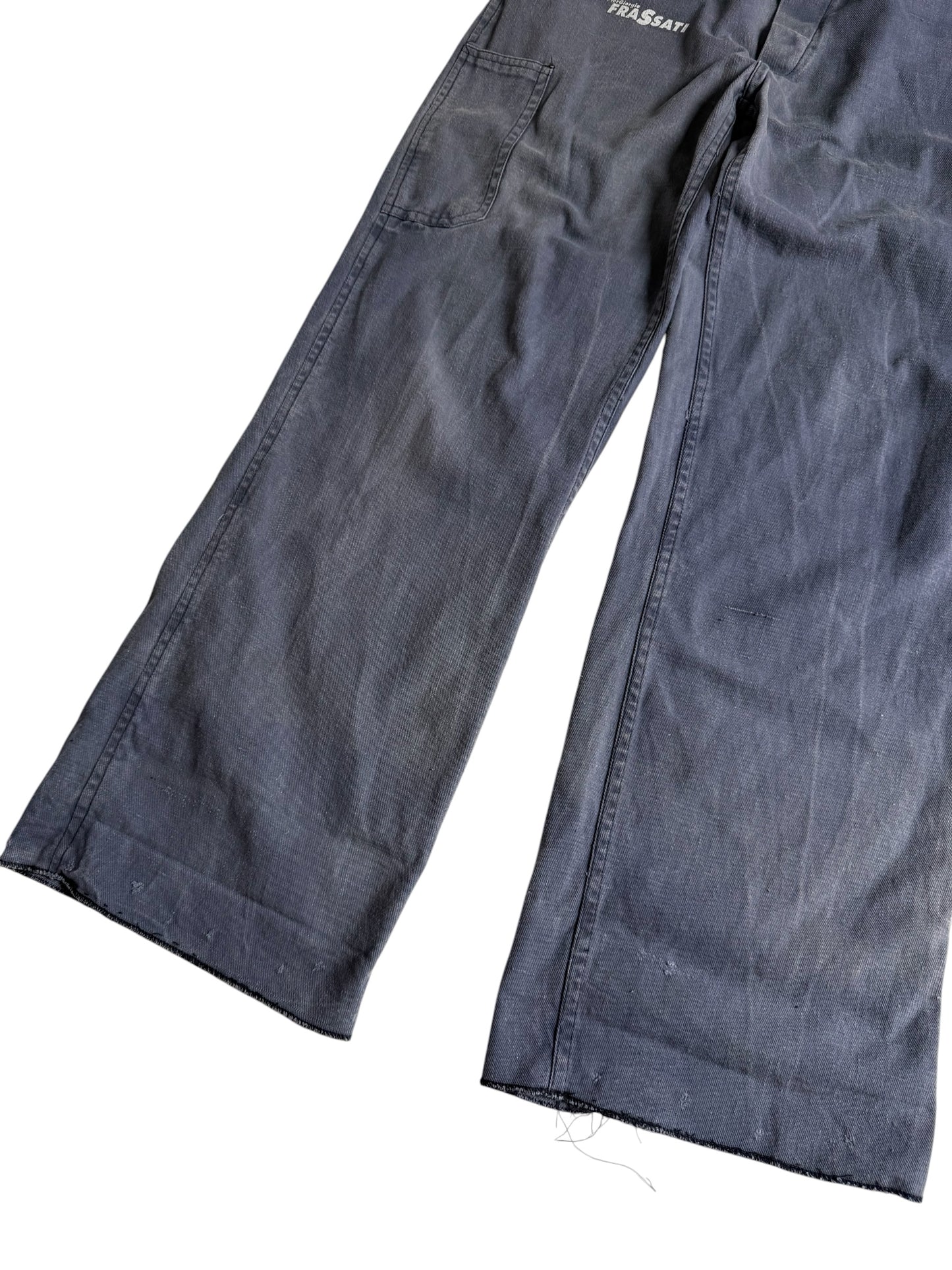 Vintage 1960s-70s French Dry Cotton Twill Work Pants Blue Utility Trousers