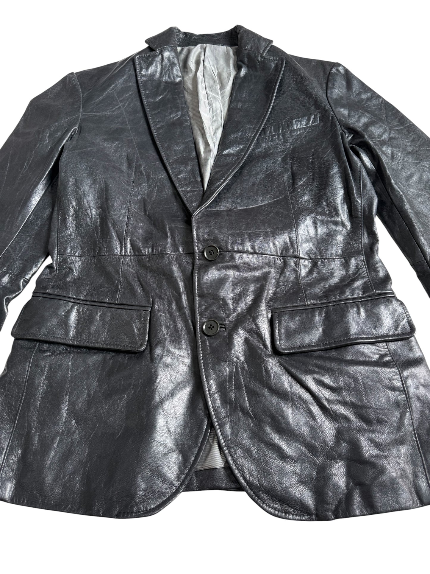 IKKA Womens Black Leather Blazer Medium