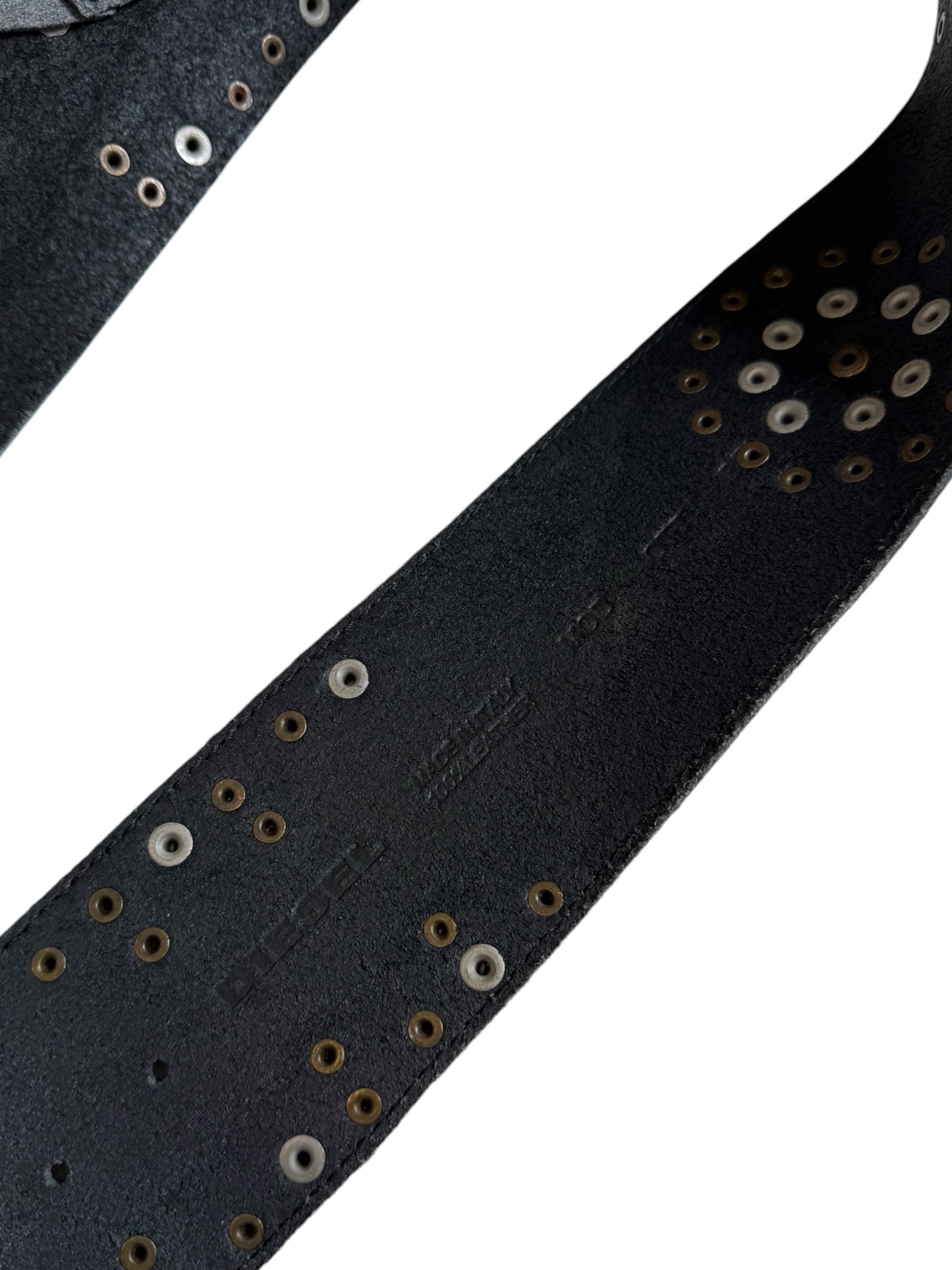 Diesel Made in Italy Black Leather Studded Wide Belt Y2K Punk Western