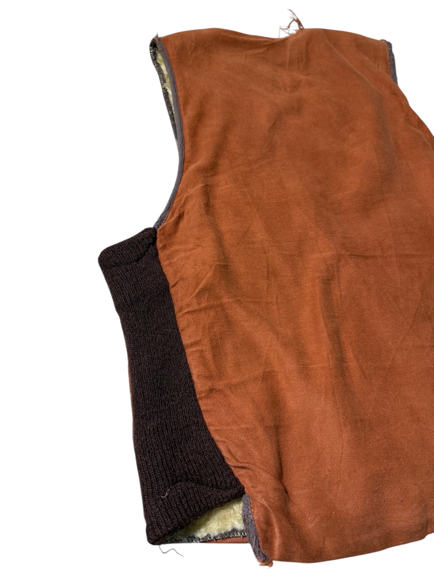 Vintage Shearling Lined Workwear Vest 1950s 1960s Brown Zip Front