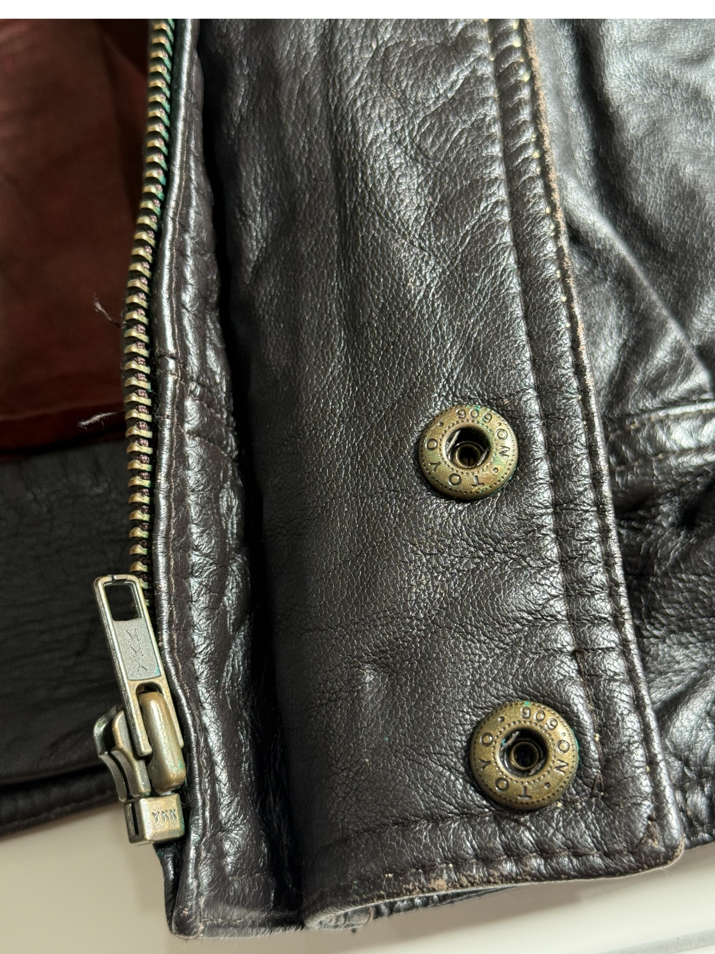 Vintage Three Gold Japan Dark Brown Leather Bomber Jacket