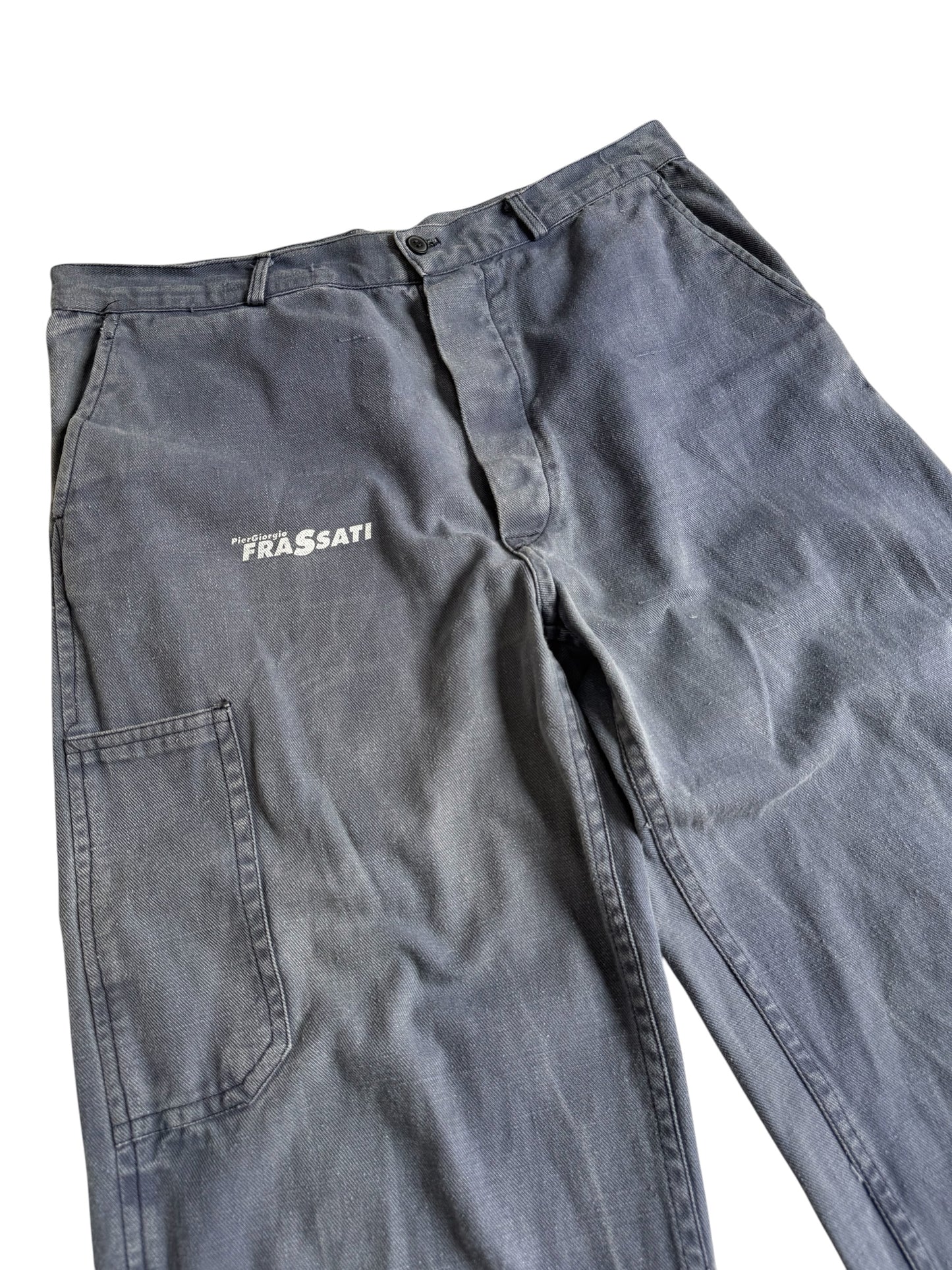 Vintage 1960s-70s French Dry Cotton Twill Work Pants Blue Utility Trousers
