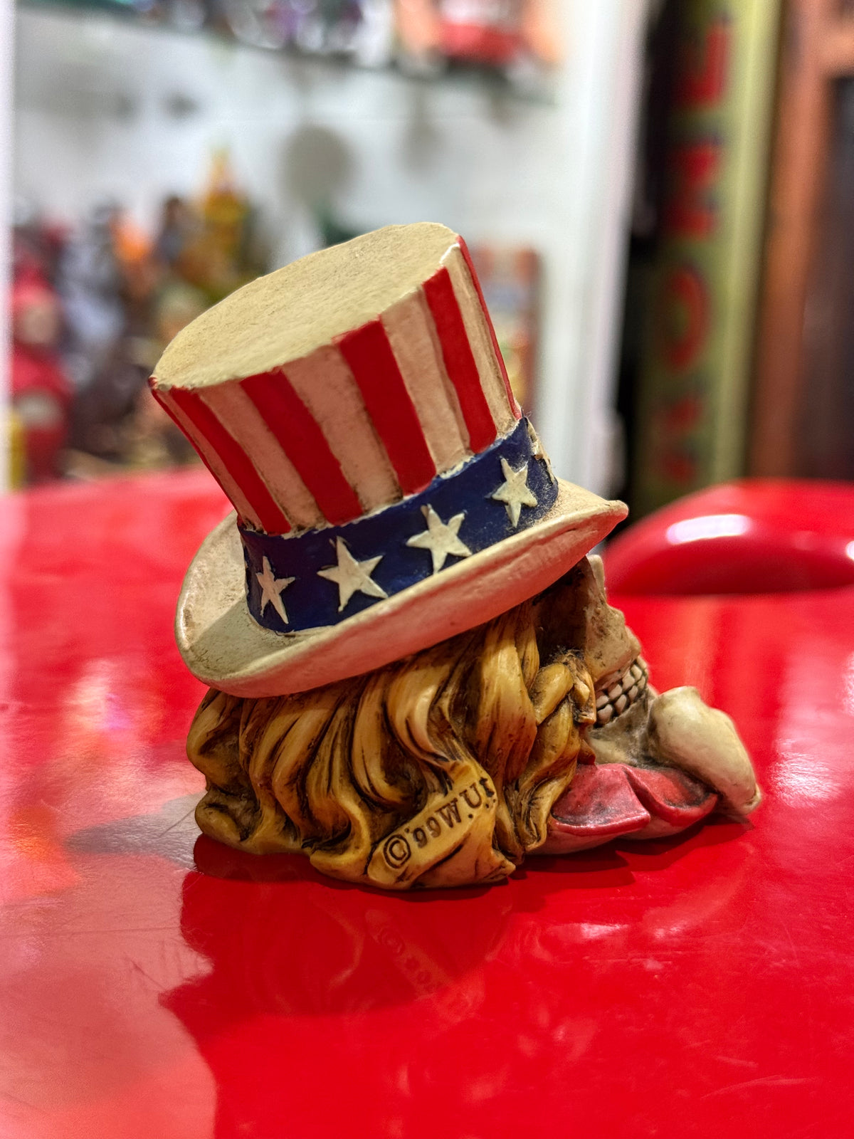 Vintage 1999 Uncle Sam Skull Figurine Resin American Flag Top Hat USA Skeleton