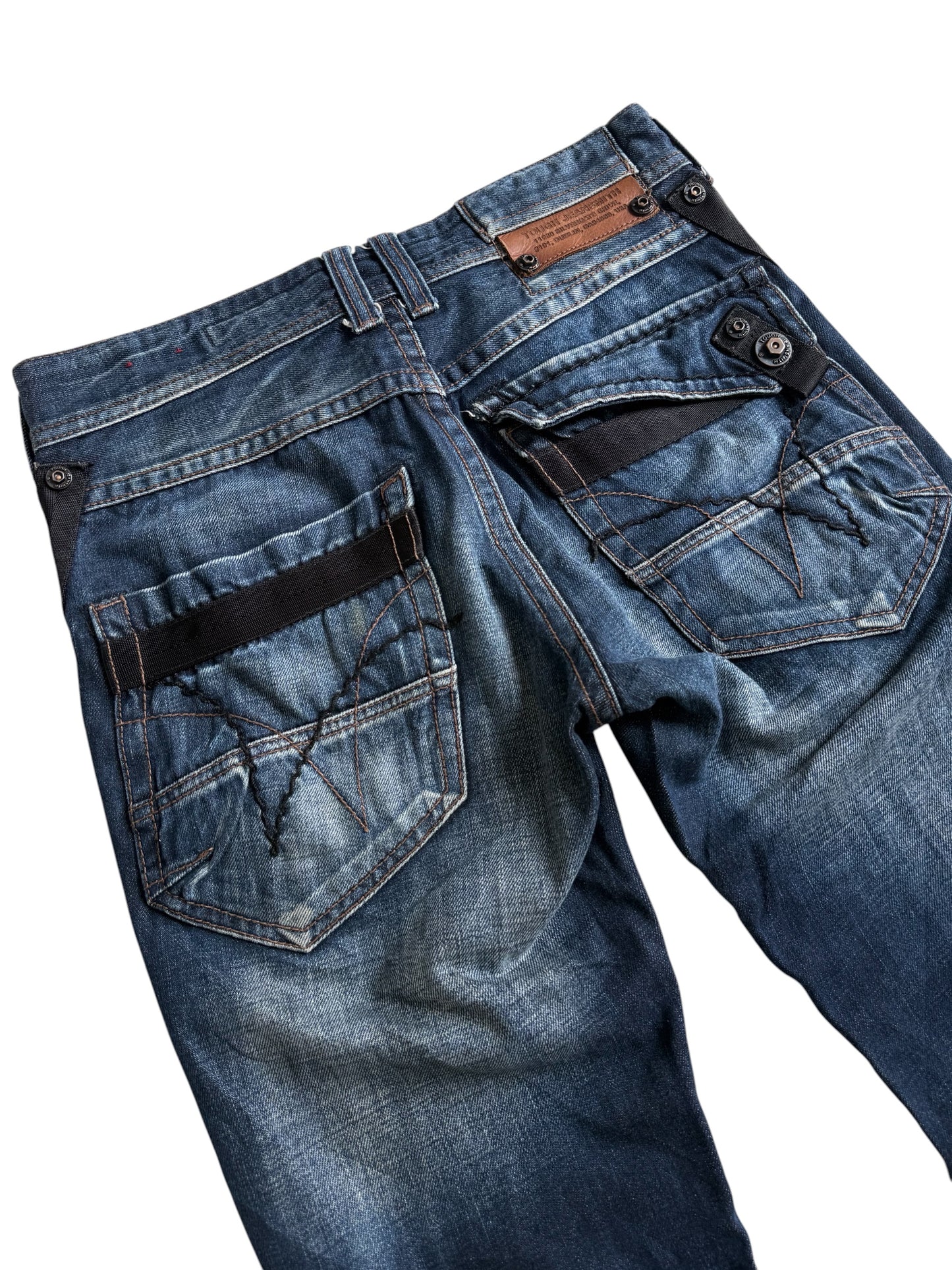 Tough Jeansmith Heavy Duty Utility Denim Jeans Tactical Strap Y2K