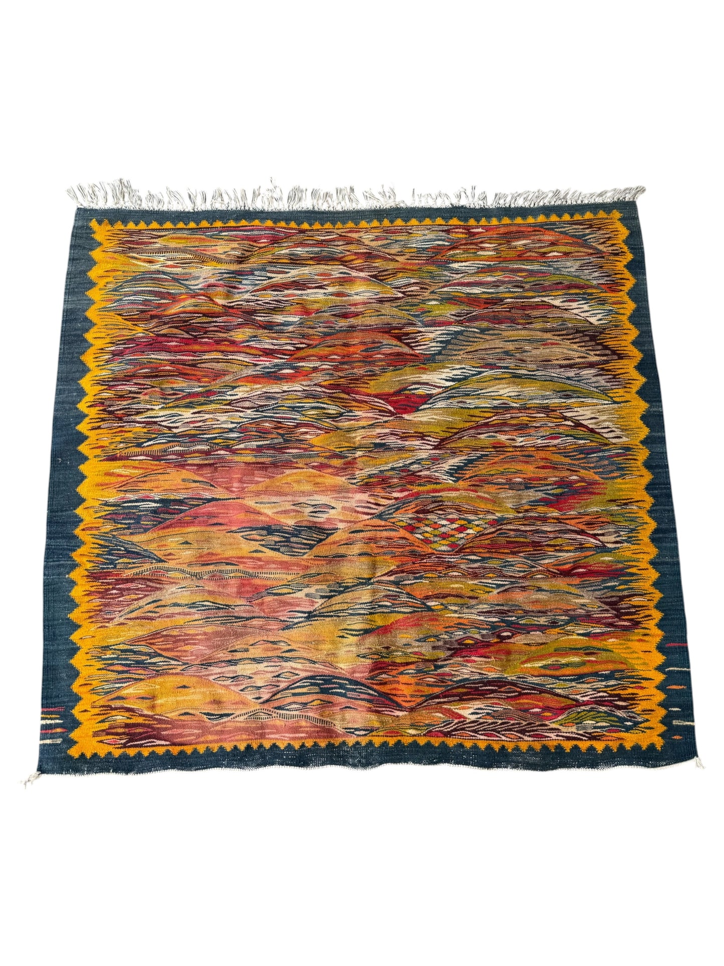 Vintage 1970s Abstract Wool Woven Tapestry Throw Rug Mid Century Modern Boho