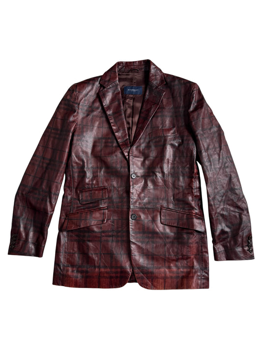 Burberry Leather Plaid Nova Check Blazer Jacket Made In Italy