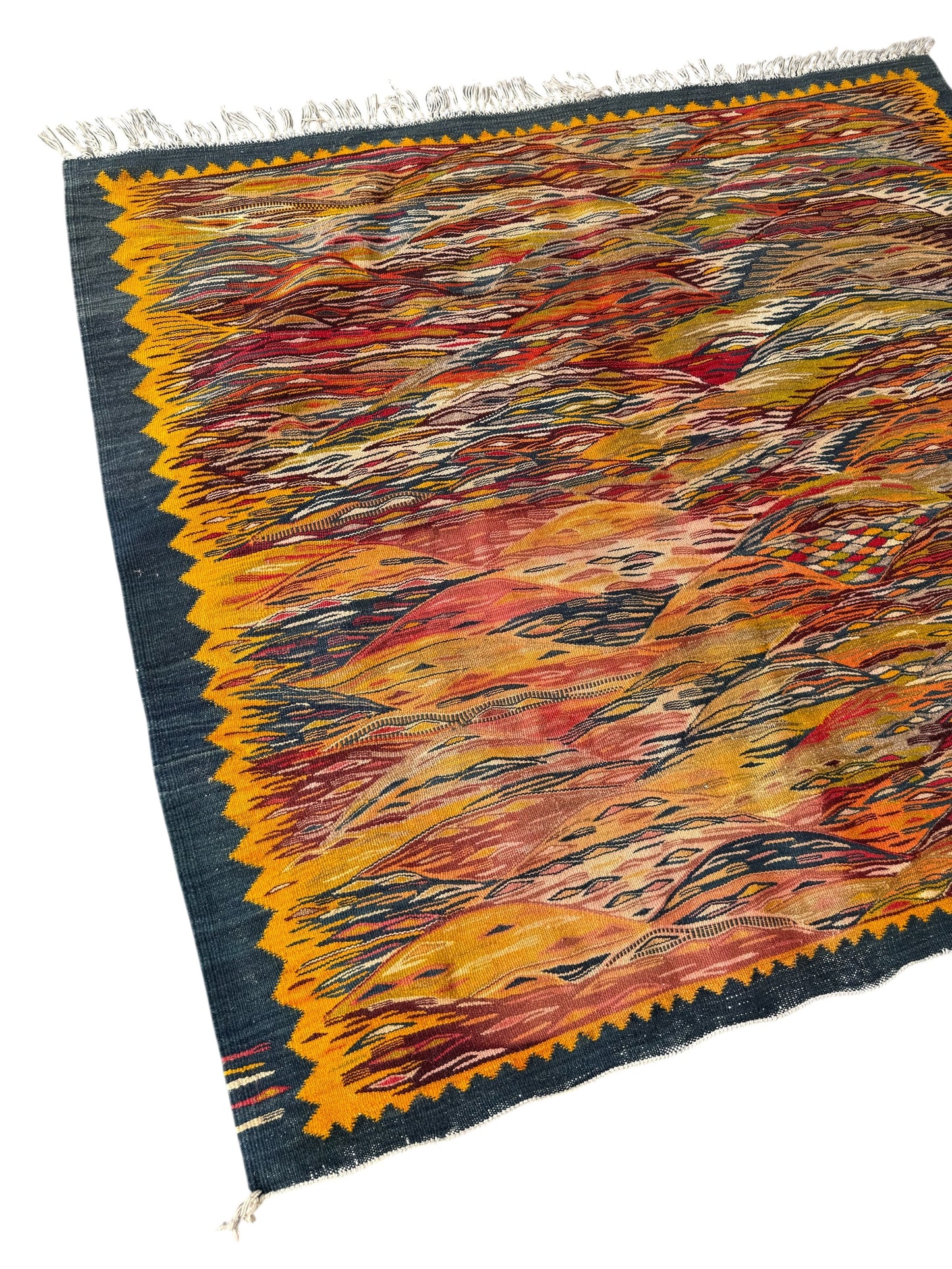 Vintage 1970s Abstract Wool Woven Tapestry Throw Rug Mid Century Modern Boho