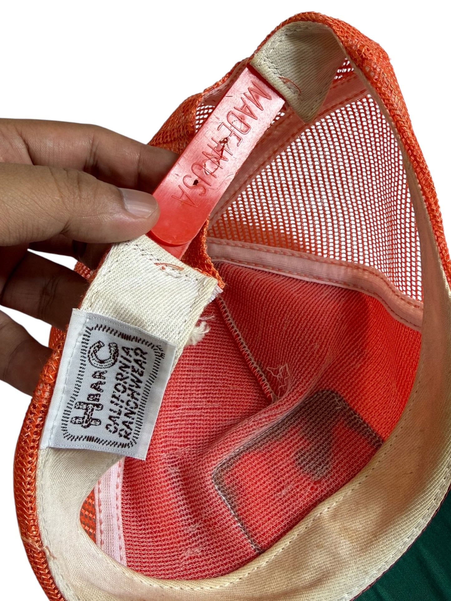 Vintage H Bar C California Ranchwear Orange Mesh Trucker Cap Made in USA