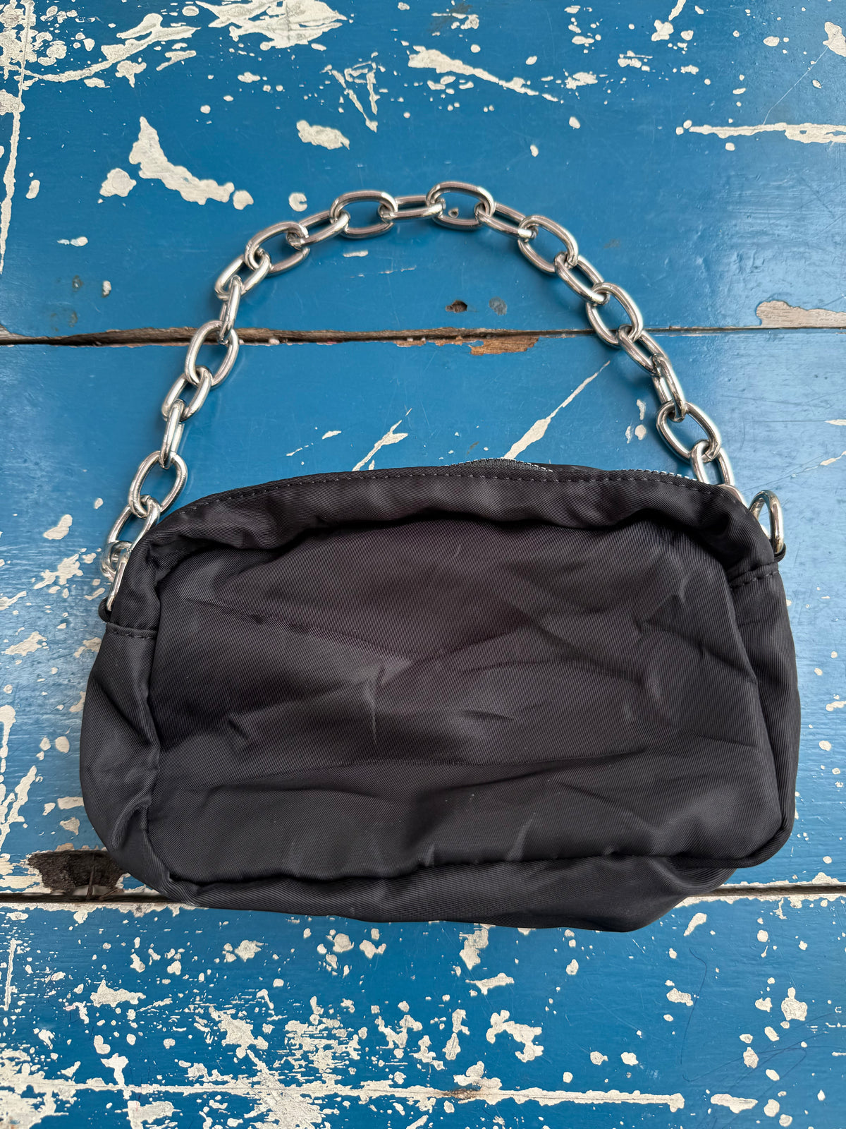 Y2K ANAP GIRL 1993 Black Nylon Mini Bag Silver Chain Handle