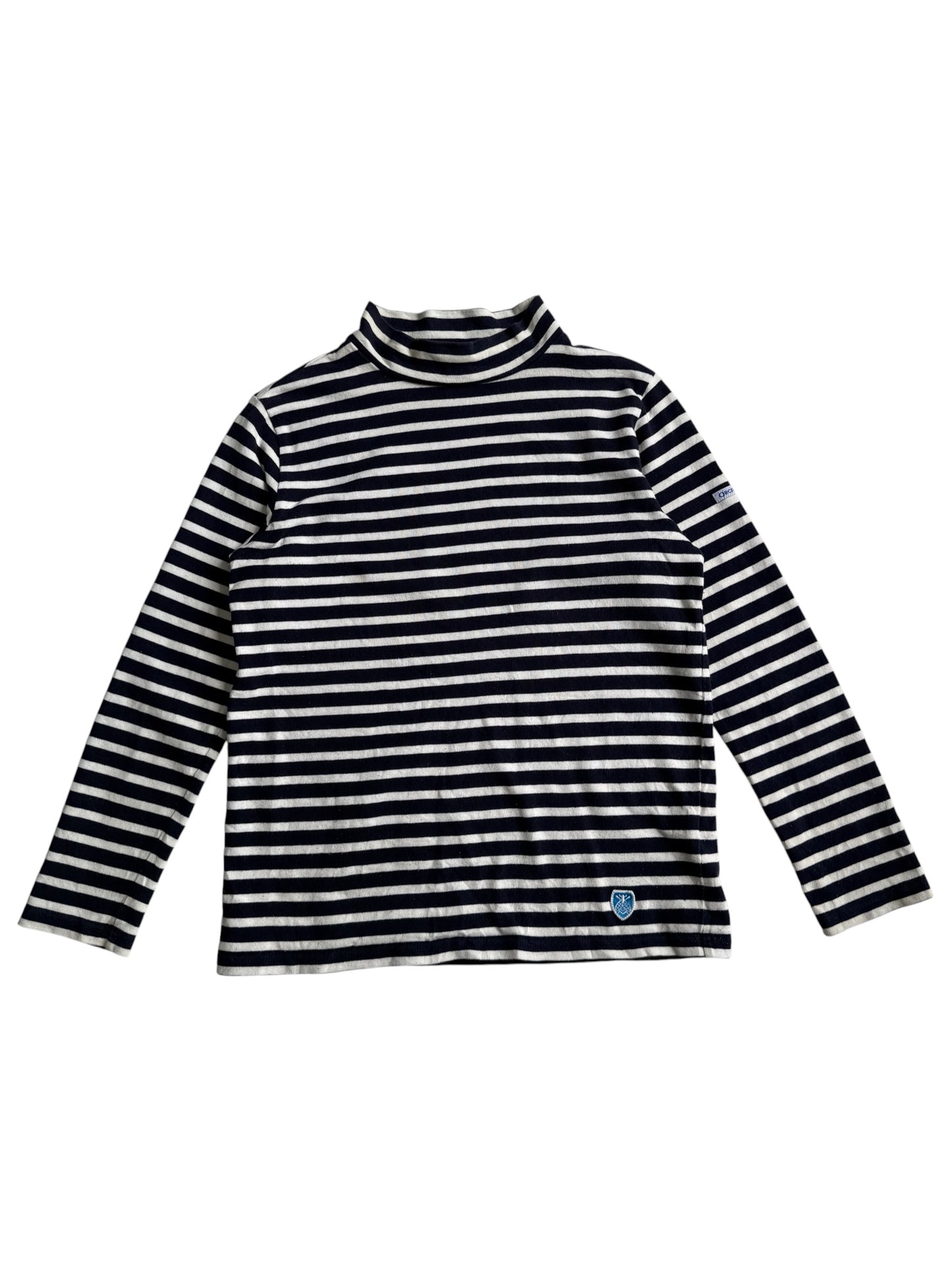 Orcival France Navy White Striped Mock Neck Breton Shirt
