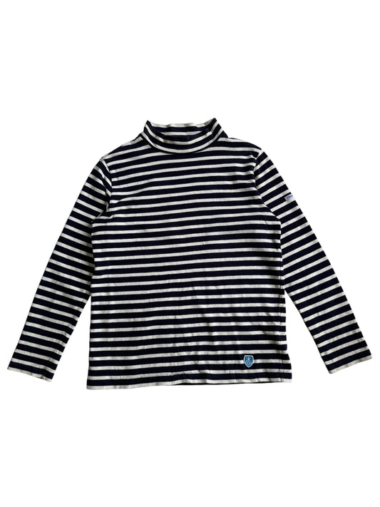 Orcival France Navy White Striped Mock Neck Breton Shirt