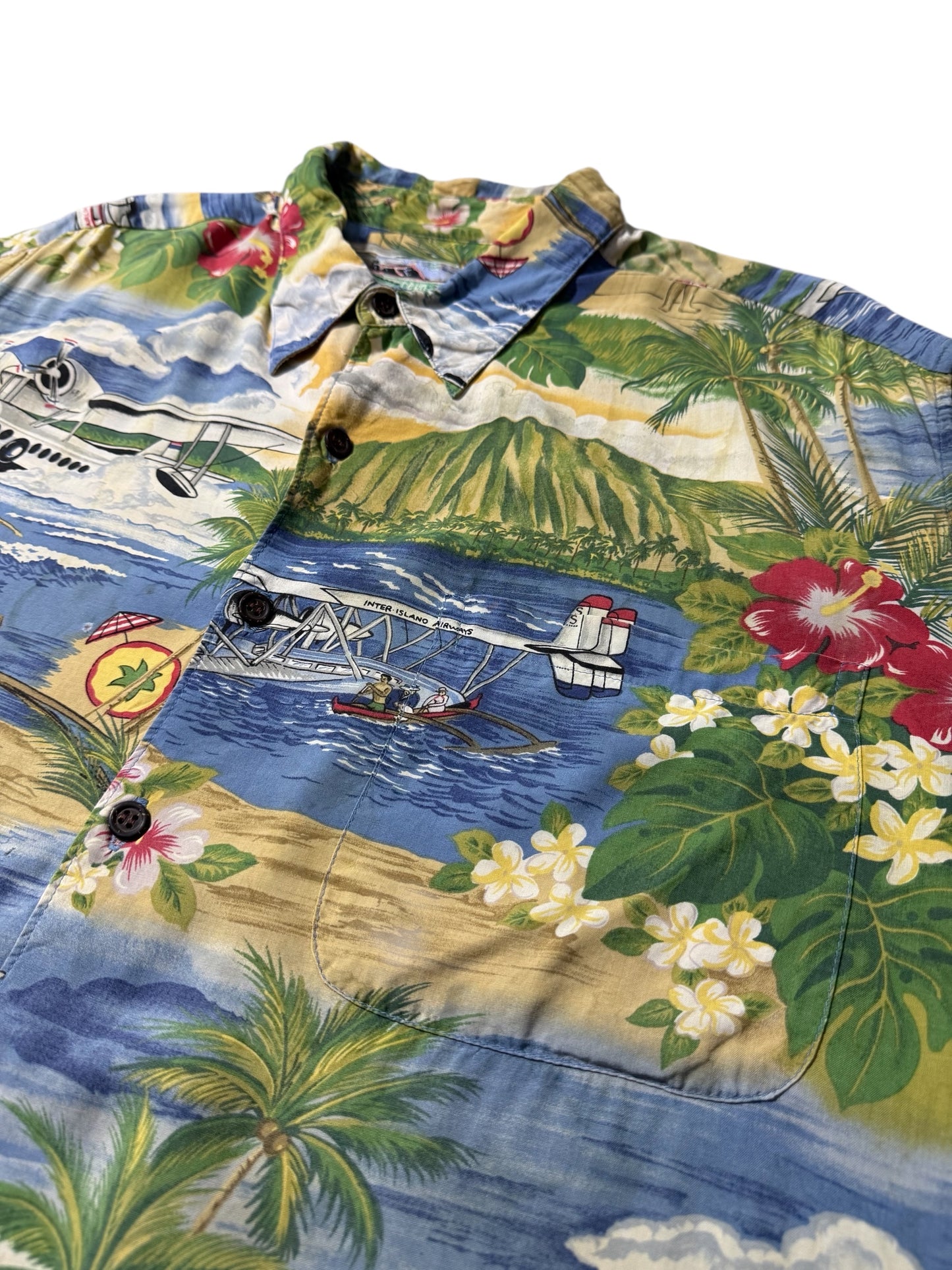 Vintage 1990s Reyn Spooner Rayon Hawaiian Aloha Shirt Scenic Print