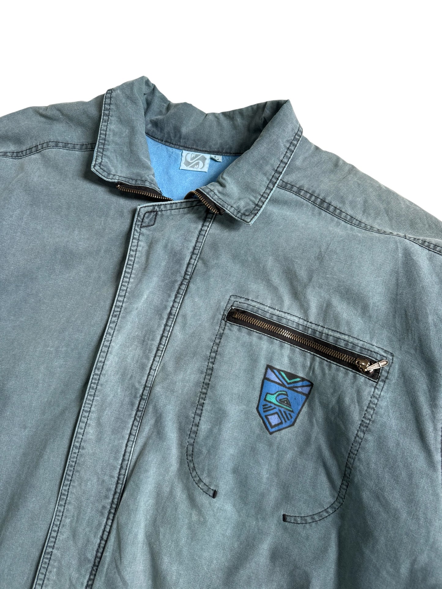 Vintage Quiksilver Made in USA Faded Canvas Zip Jacket Grey Surf Skate
