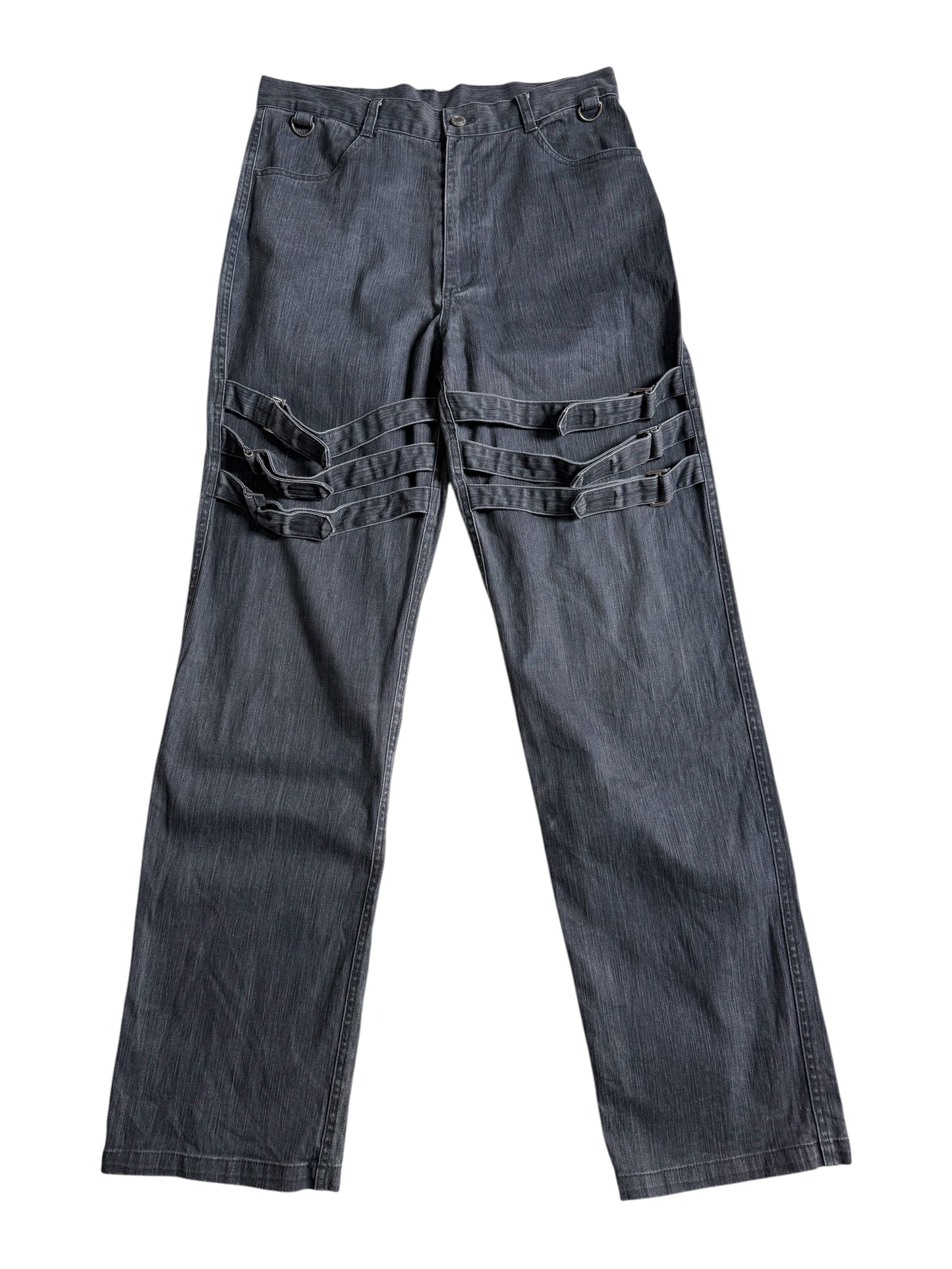 Slash Number Strap Denim Pants Japanese Streetwear Bondage Jeans