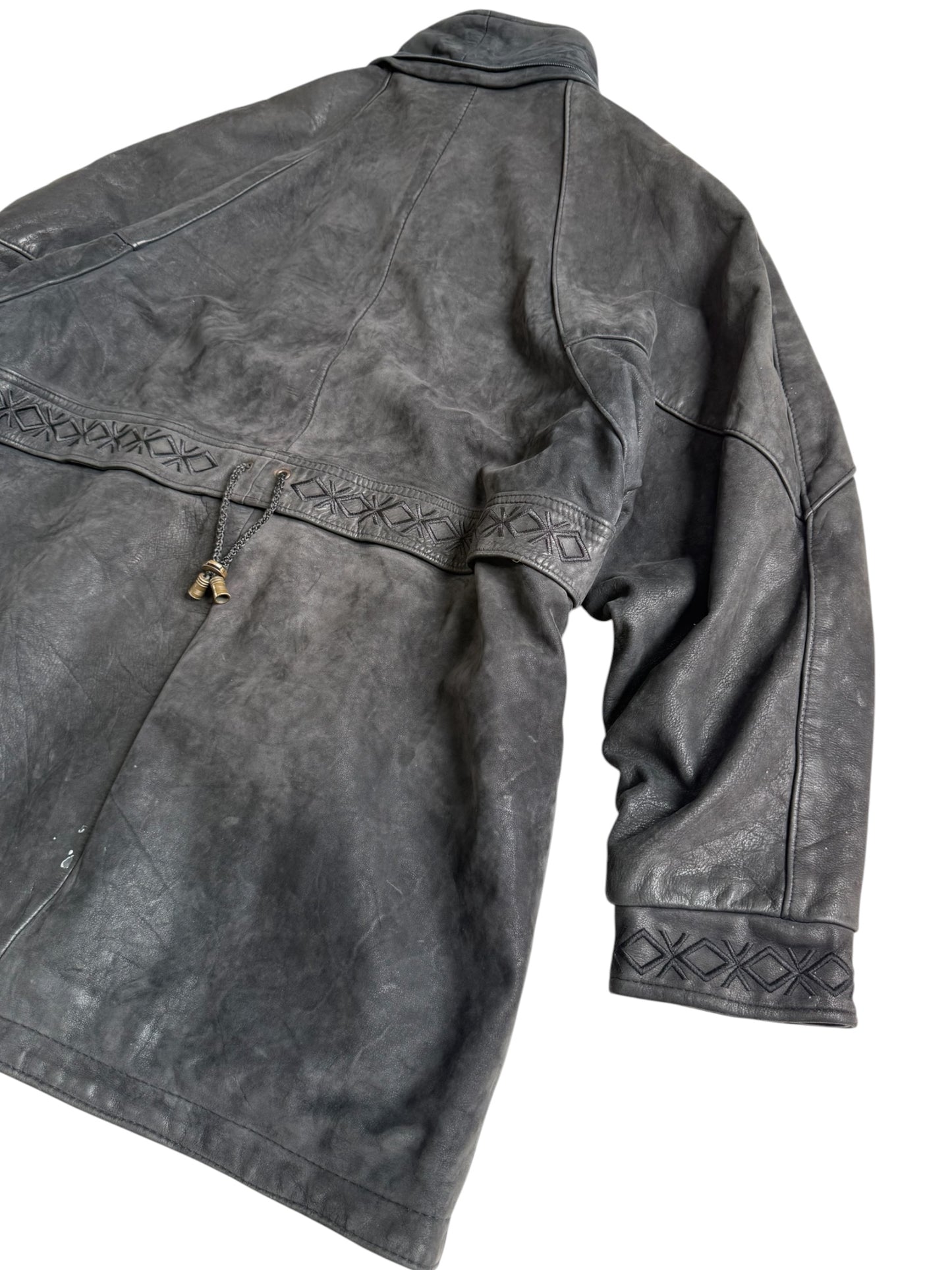 Vintage 1980s Natural Stefany French Tanners Leather Toggle Coat