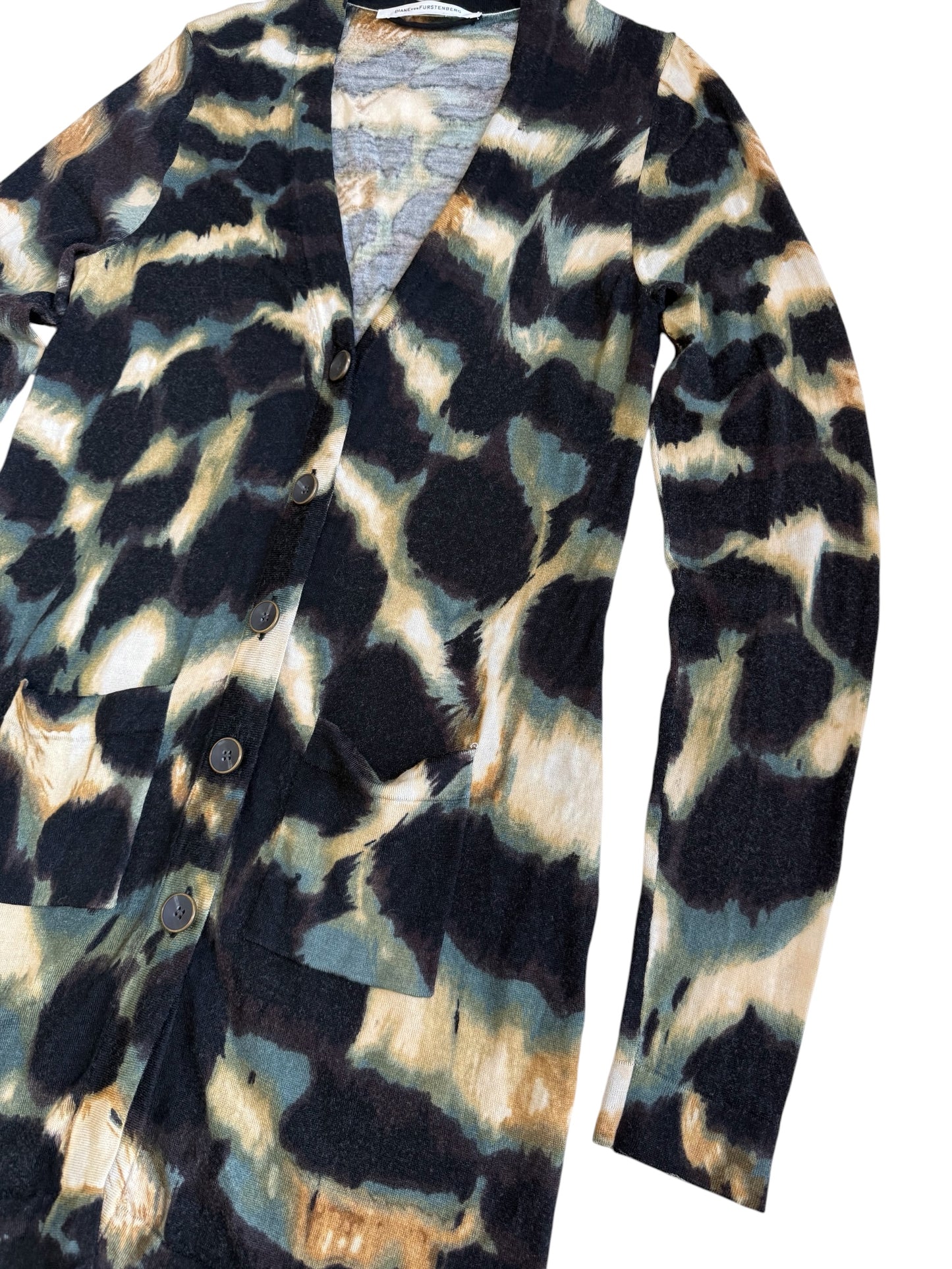 Diane von Furstenberg DVF Wool Abstract Cloud Knit Cardigan Sweater