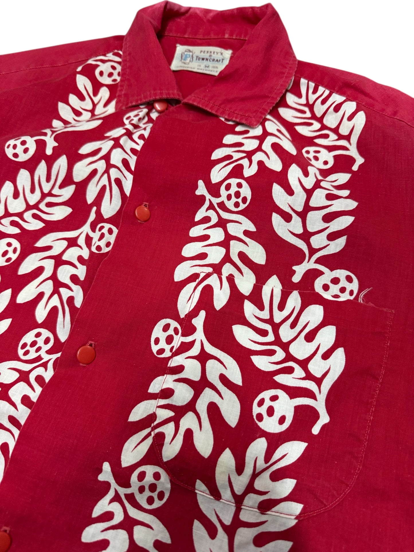 Vintage 1950s Penneys Towncraft Hawaiian Red Shirt