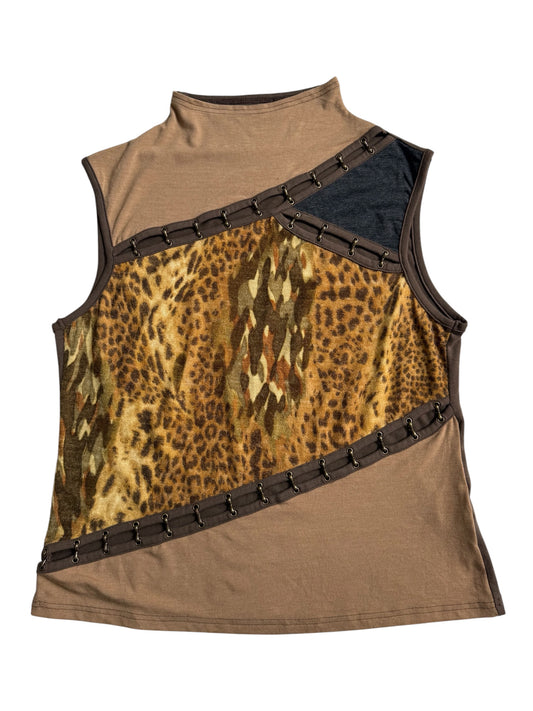 Via Faburrica by TGM Leopard Print Sleeveless Top Y2K Punk Goth