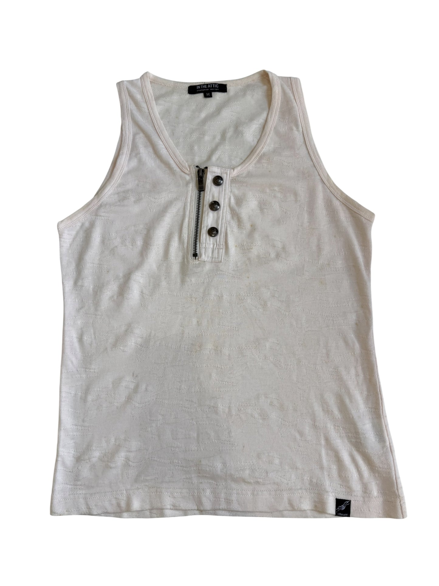 In The Attic Slub Knit Henley Tank Top Zipper Distressed Grunge Y2K