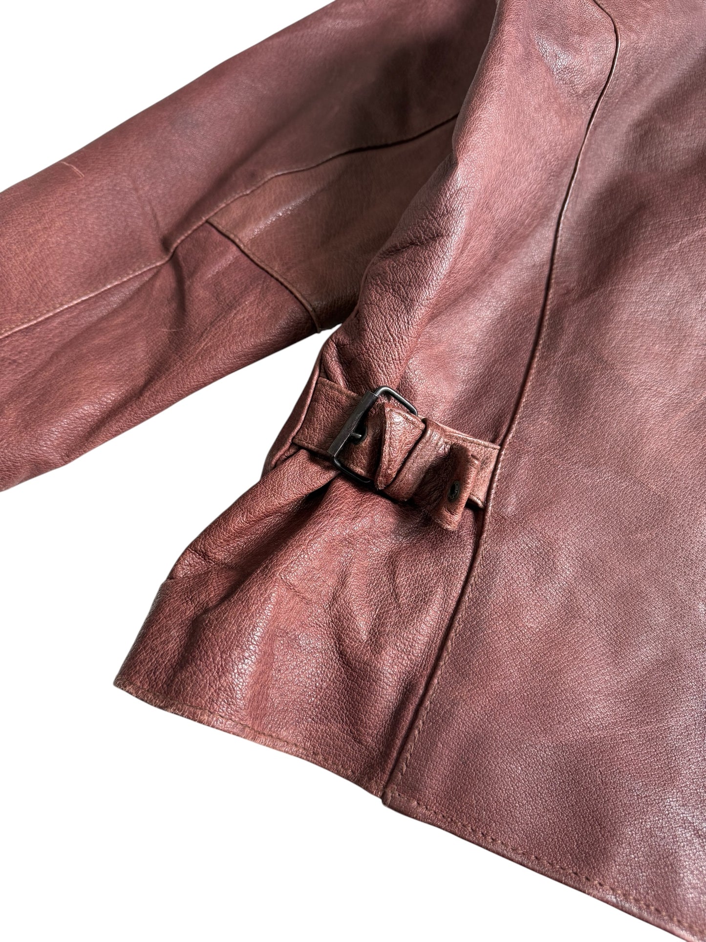 Vintage 80s 90s Mac Douglas Leather Jacket Plaid Lined Side Cinch Maroon Brown