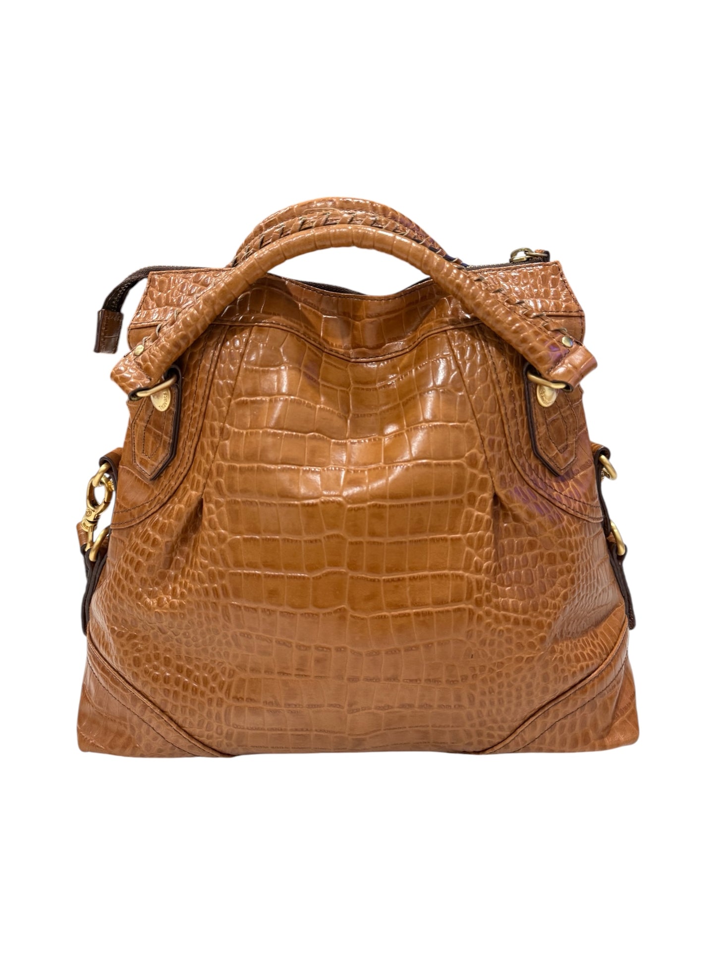 Vintage Samantha Thavasa Croc Embossed Leather Satchel Handbag 2-Way Padlock Bag