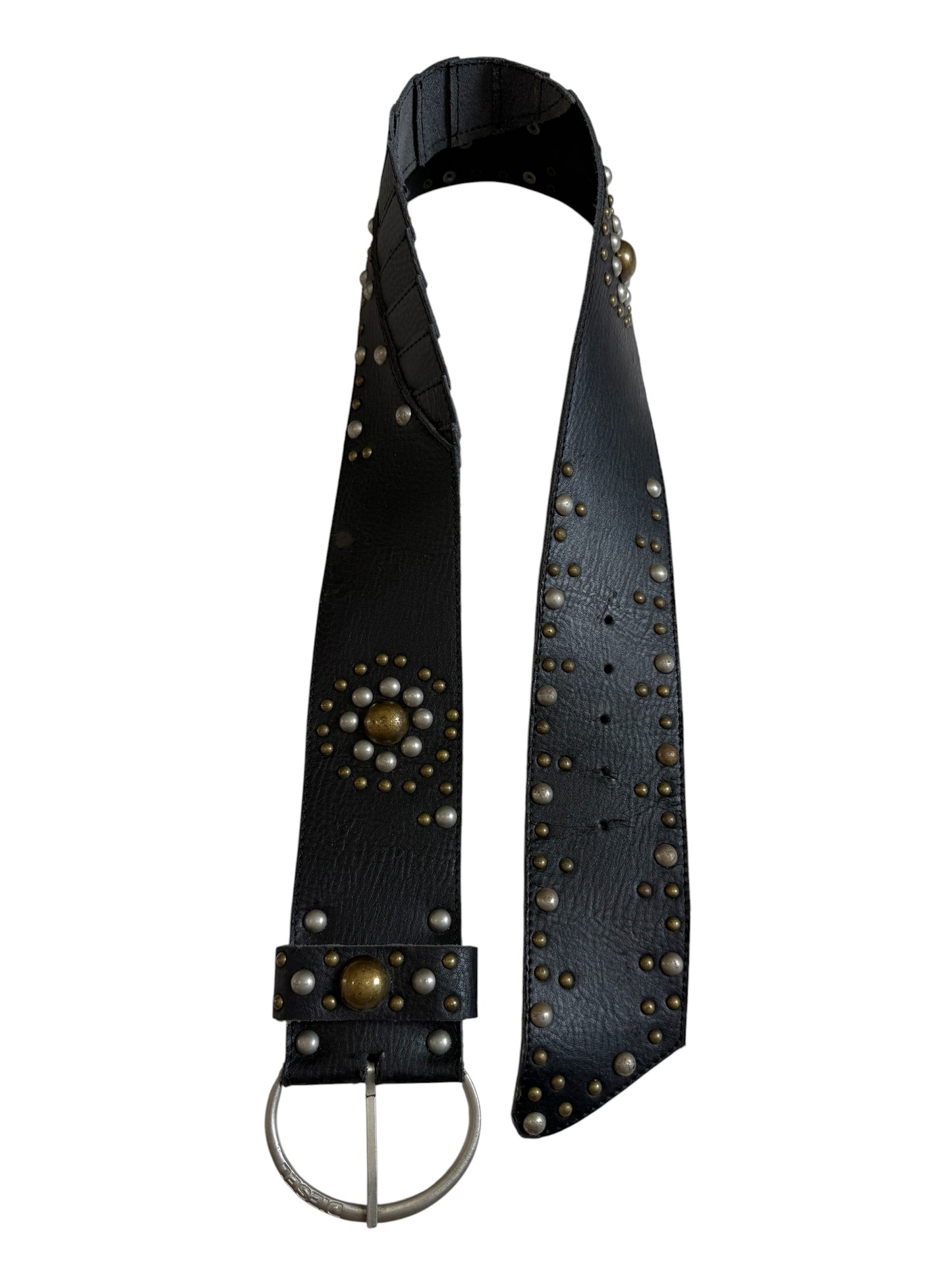Diesel Made in Italy Black Leather Studded Wide Belt Y2K Punk Western