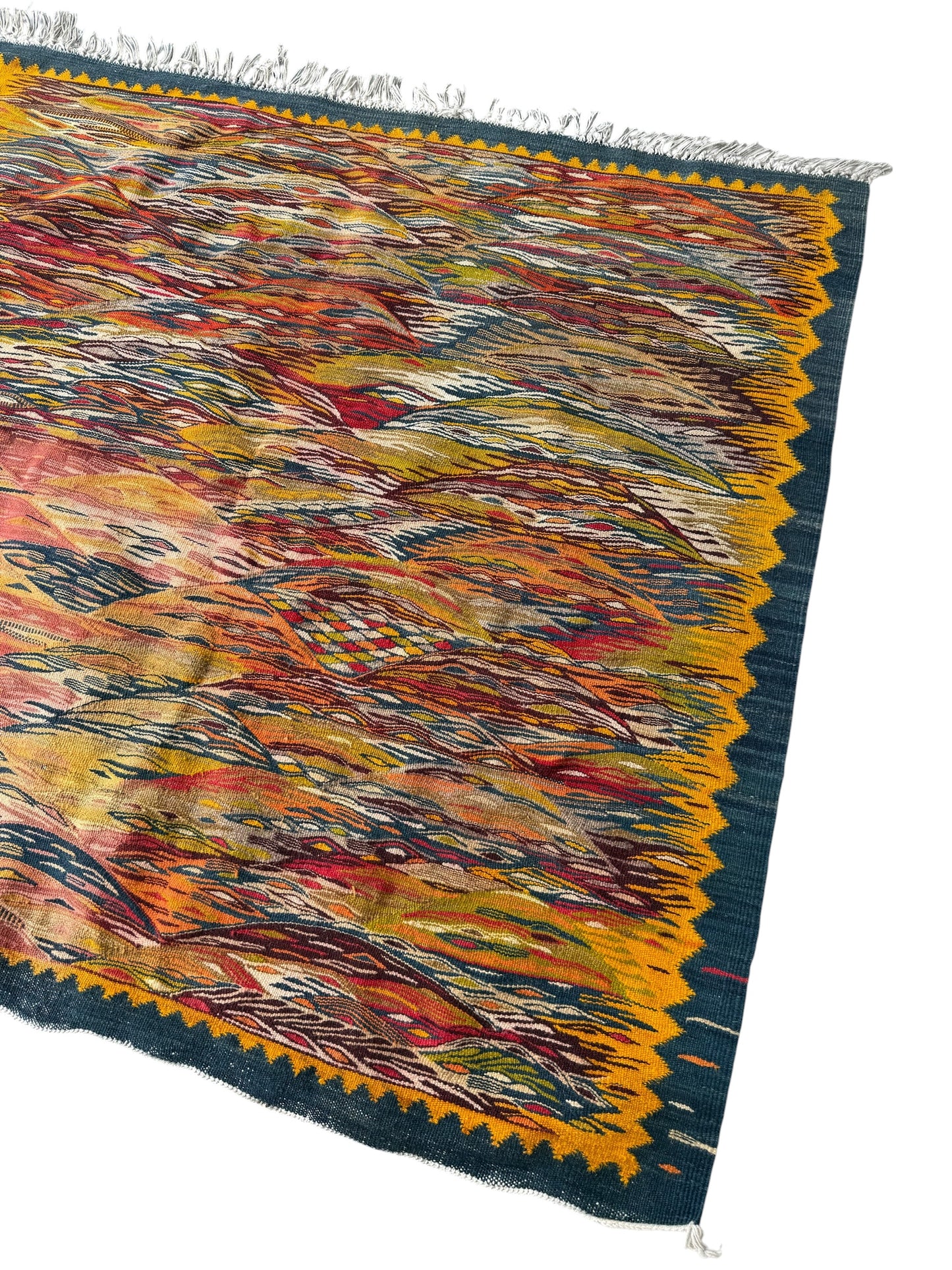 Vintage 1970s Abstract Wool Woven Tapestry Throw Rug Mid Century Modern Boho