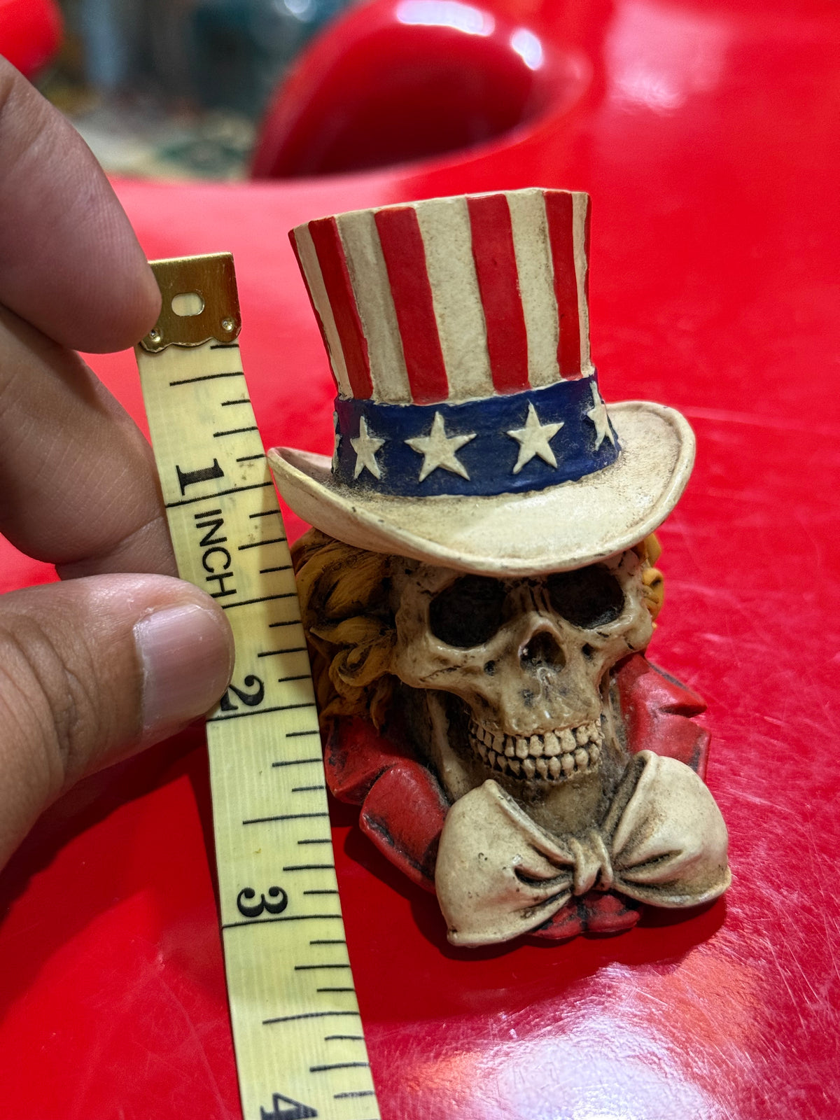 Vintage 1999 Uncle Sam Skull Figurine Resin American Flag Top Hat USA Skeleton