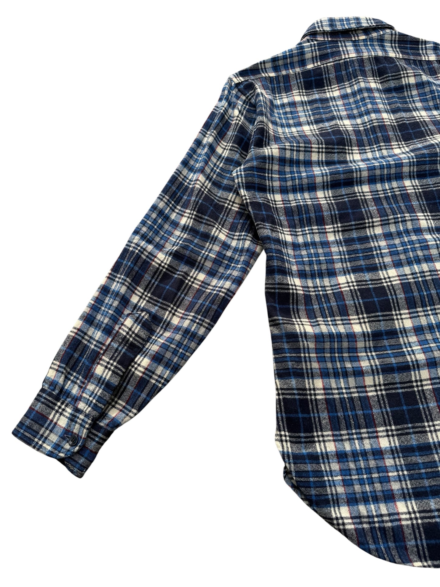 Vintage Pendleton Wool Plaid Shirt Navy Blue Cream USA Made