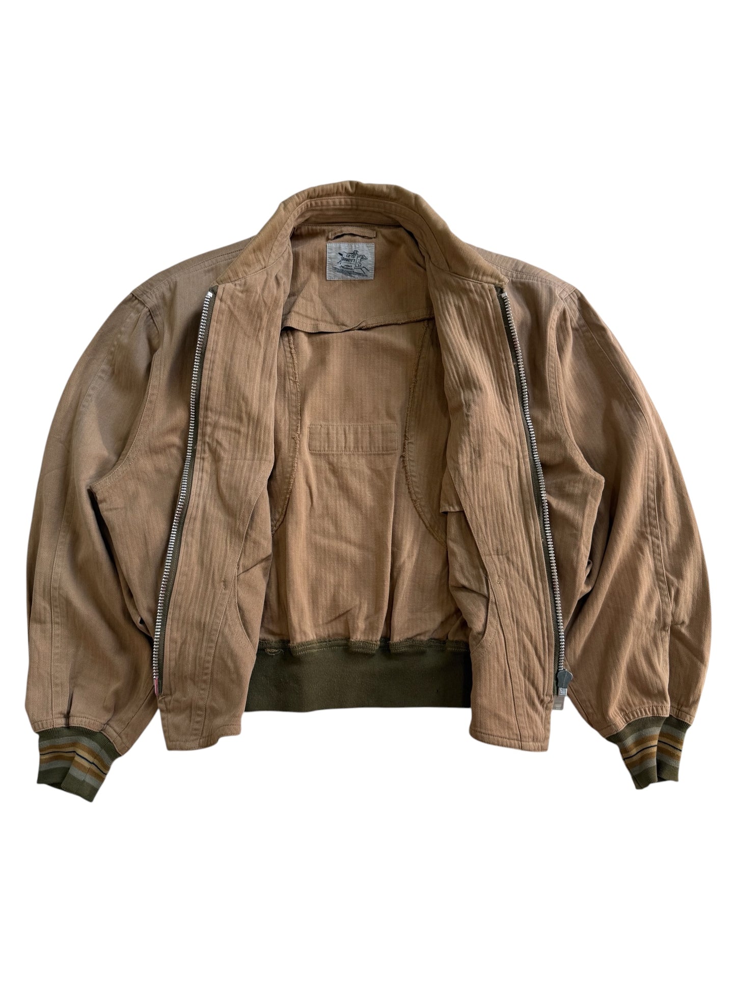 Vintage 180s-90s Lets Bandit Melrose Herringbone Motorcycle Jacket Tan Brown