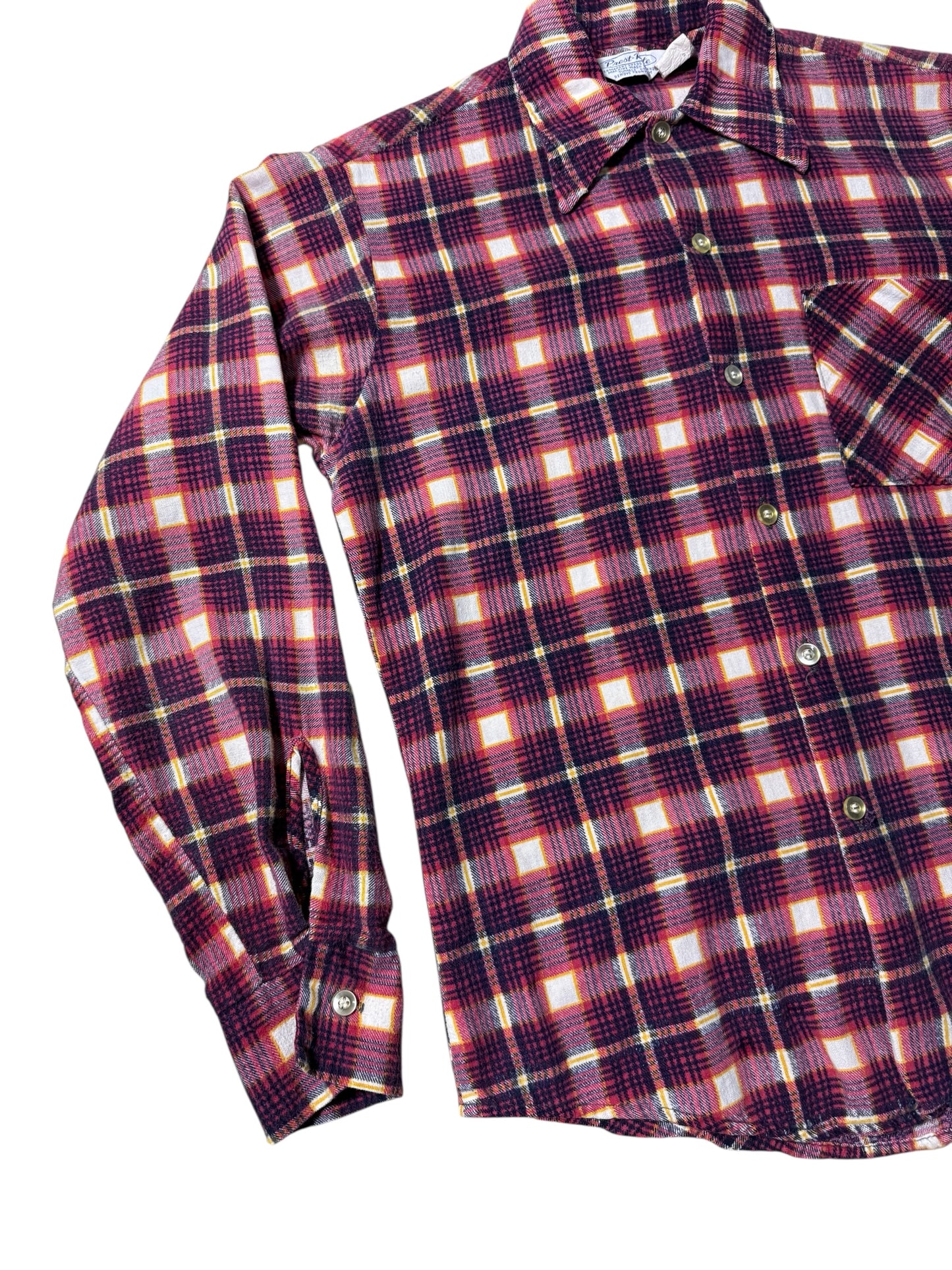 Vintage 1970s Prest-Rite Plaid Flannel Shirt Permanent Press USA Made