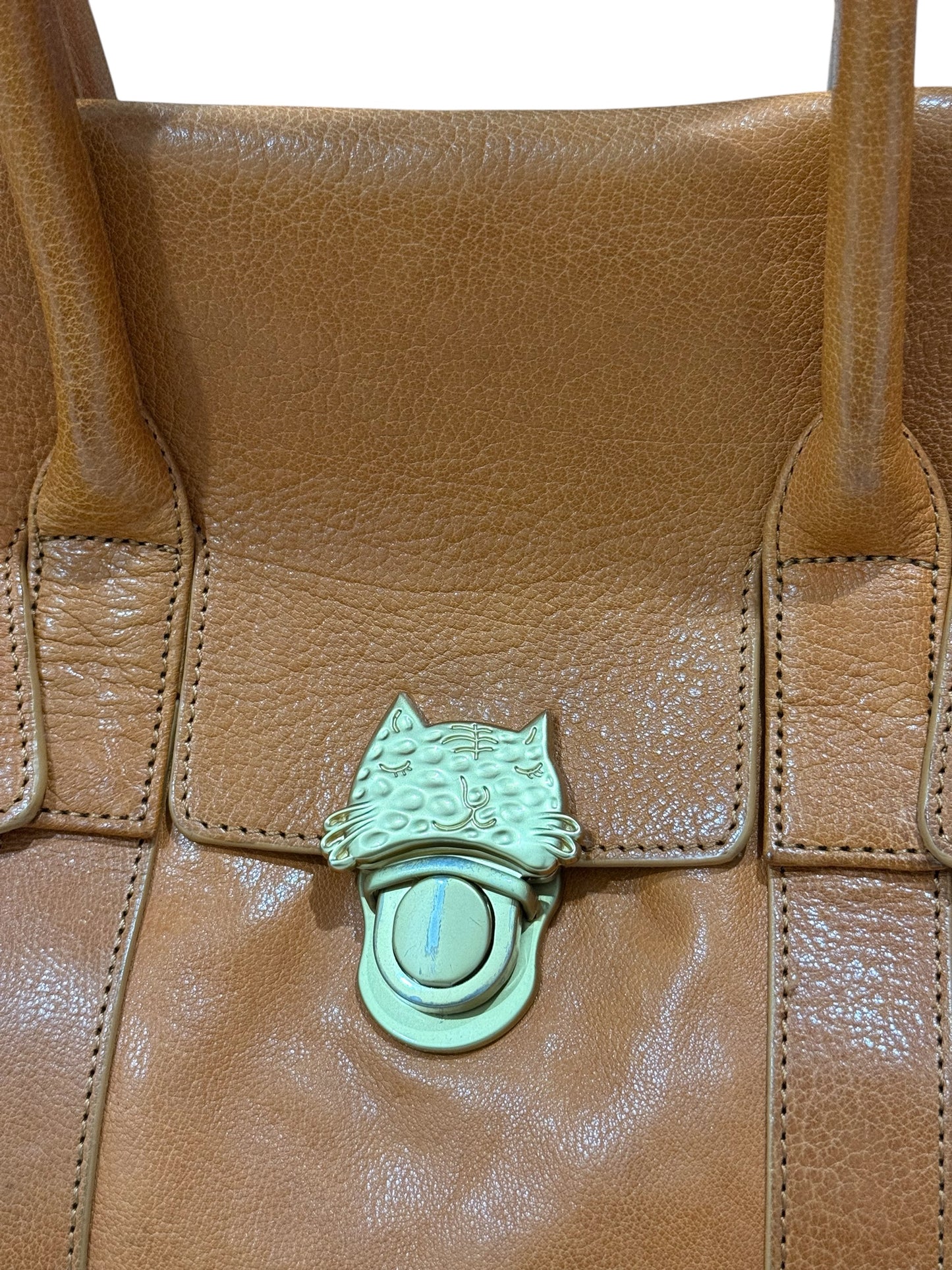 Vintage Tsumori Chisato CARRY Kariya Neko Cat Leather Tote Handbag
