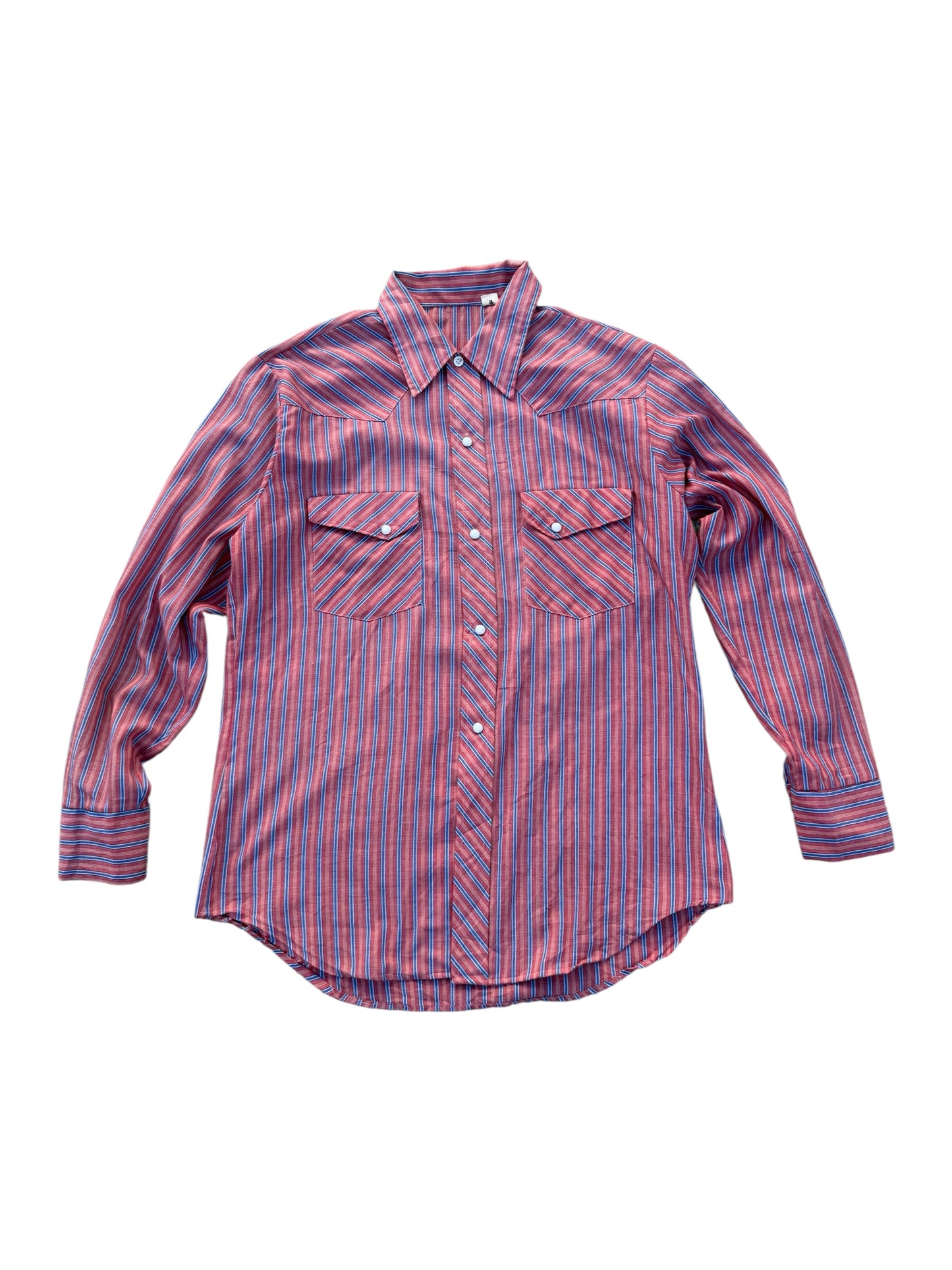Vintage 70s–80s Western Snap Button Stripe Shirt Permanent Press