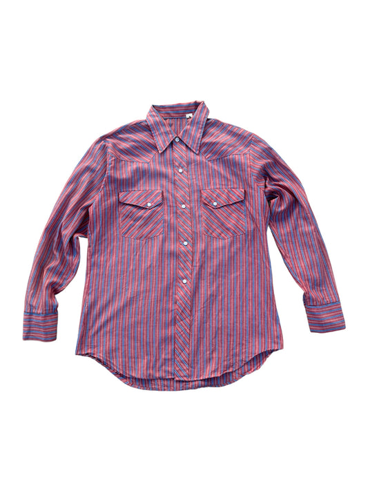 Vintage 70s–80s Western Snap Button Stripe Shirt Permanent Press