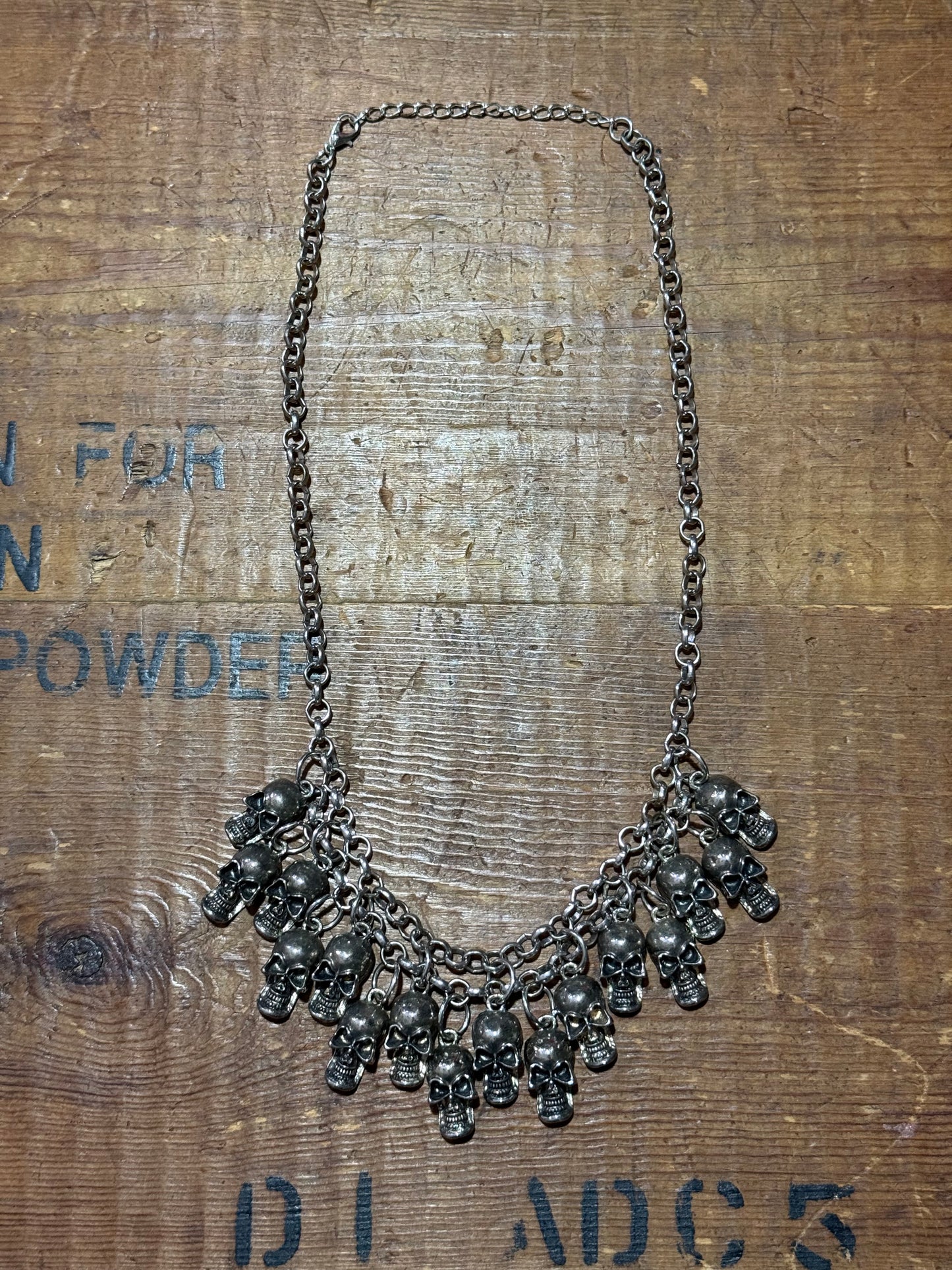 Vintage Gothic Multi Skull Charm Statement Necklace