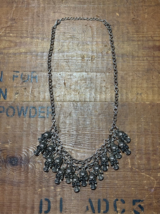 Vintage Gothic Multi Skull Charm Statement Necklace