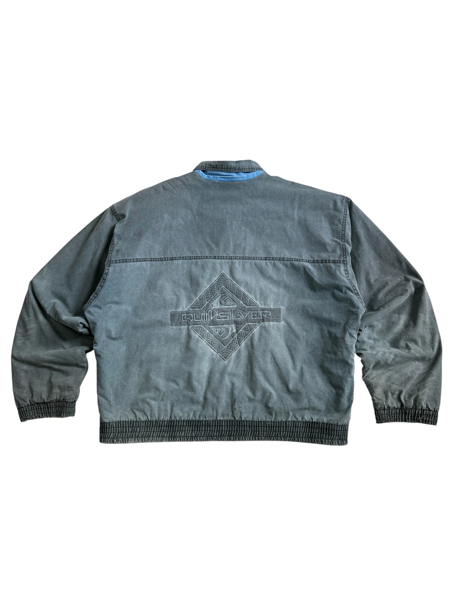 Vintage Quiksilver Made in USA Faded Canvas Zip Jacket Grey Surf Skate