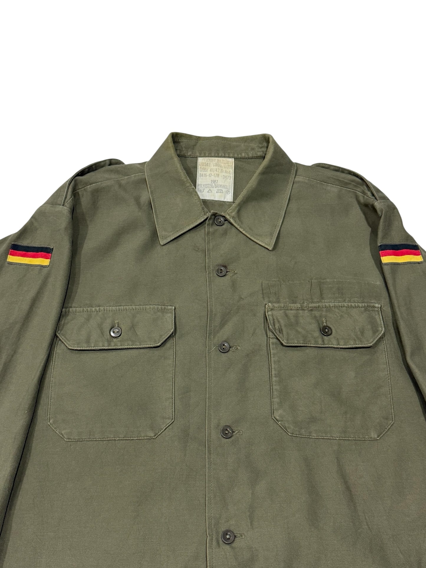 Vintage 1987 West German Army Field Shirt Olive Drab Bundeswehr Feuchter Ringelai