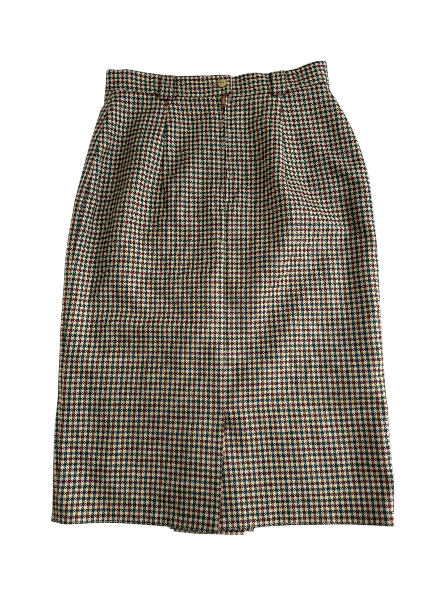 Vintage 80s Virgin Wool Houndstooth Midi Skirt