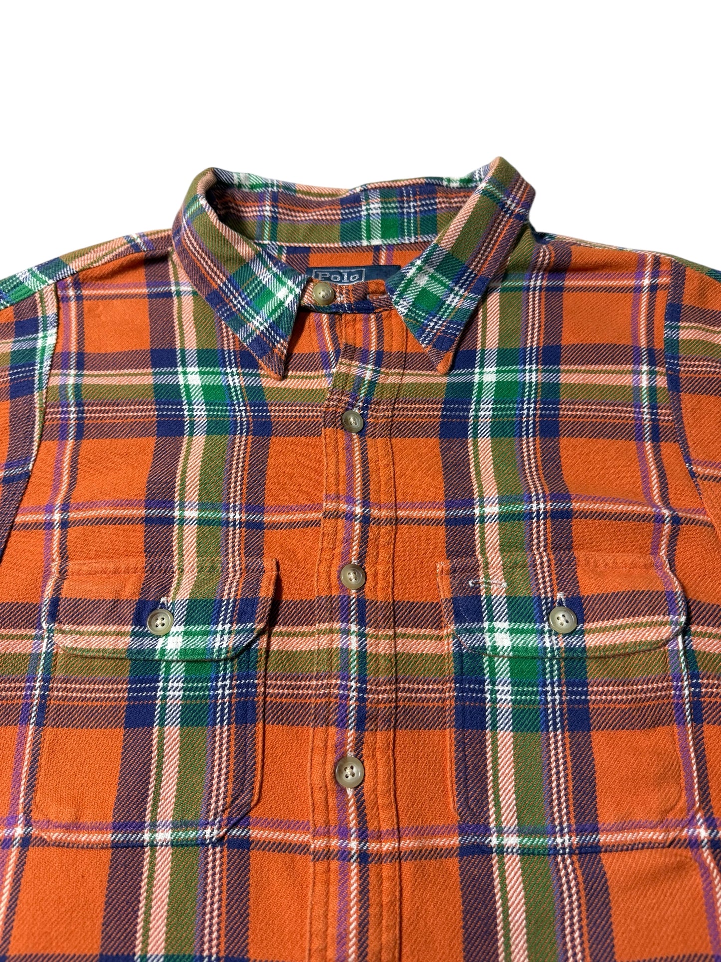 Vintage Polo Ralph Lauren Orange Plaid Flannel Shirt