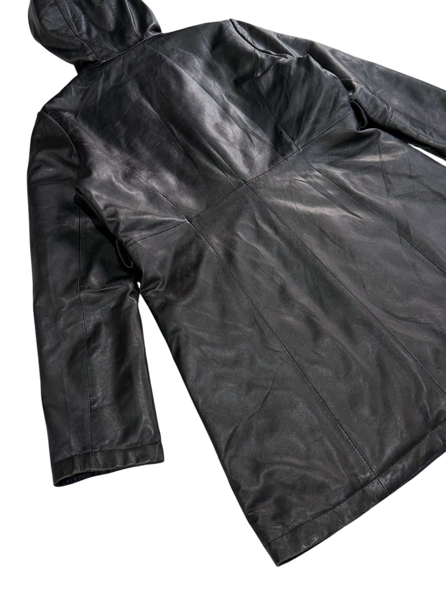 Vintage Balmain Paris Lambskin Leather Down Puffer Coat Women Hooded