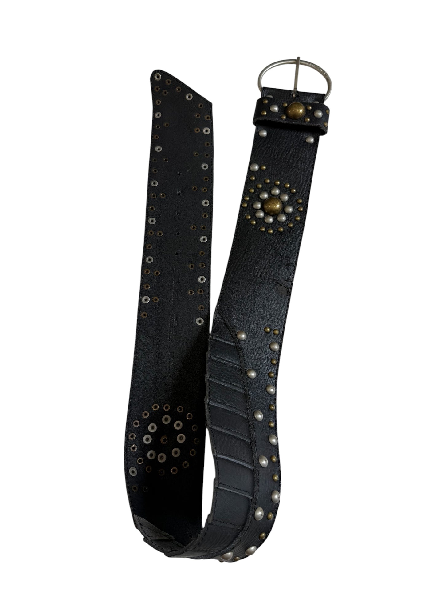 Diesel Made in Italy Black Leather Studded Wide Belt Y2K Punk Western