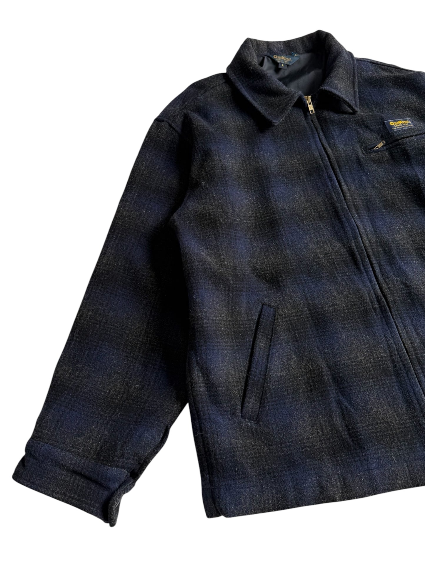 Vintage OshKosh B’gosh Wool Shadow Plaid Zip Jacket