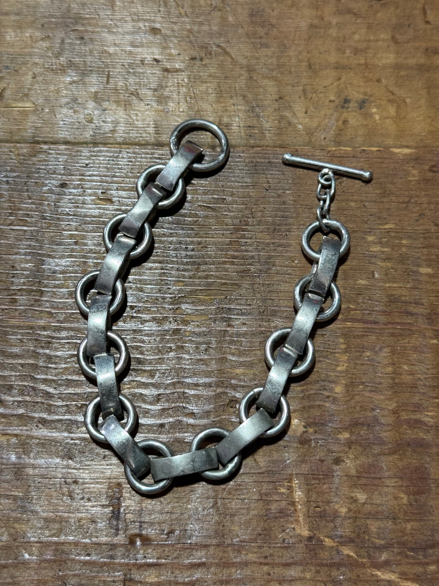 Vintage Industrial Chain Bracelet Toggle Clasp Sterling Silver