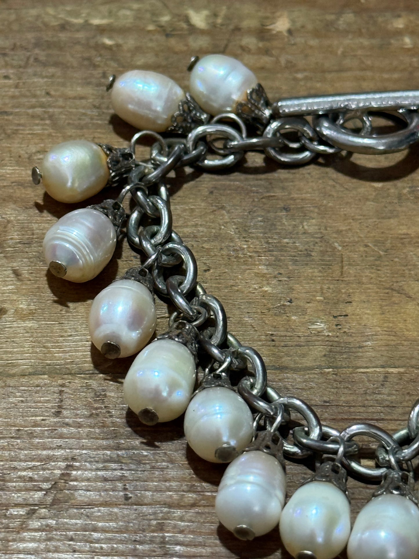 Vintage Pearl Charm Bracelet Sterling Silver Chain Dangle
